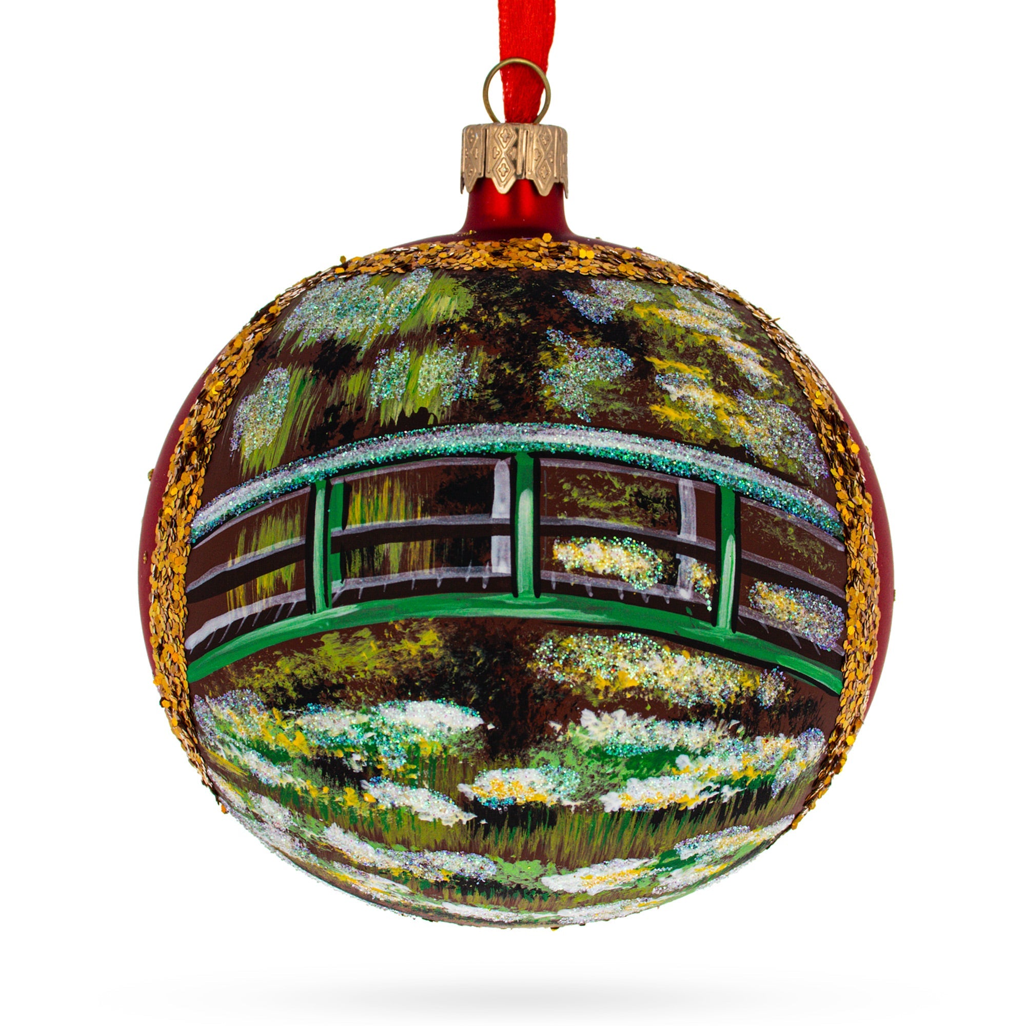 1906 'The Water Lily Pond' by Claude Oscar Monet Glass Ball Christmas Ornament 4 Inches