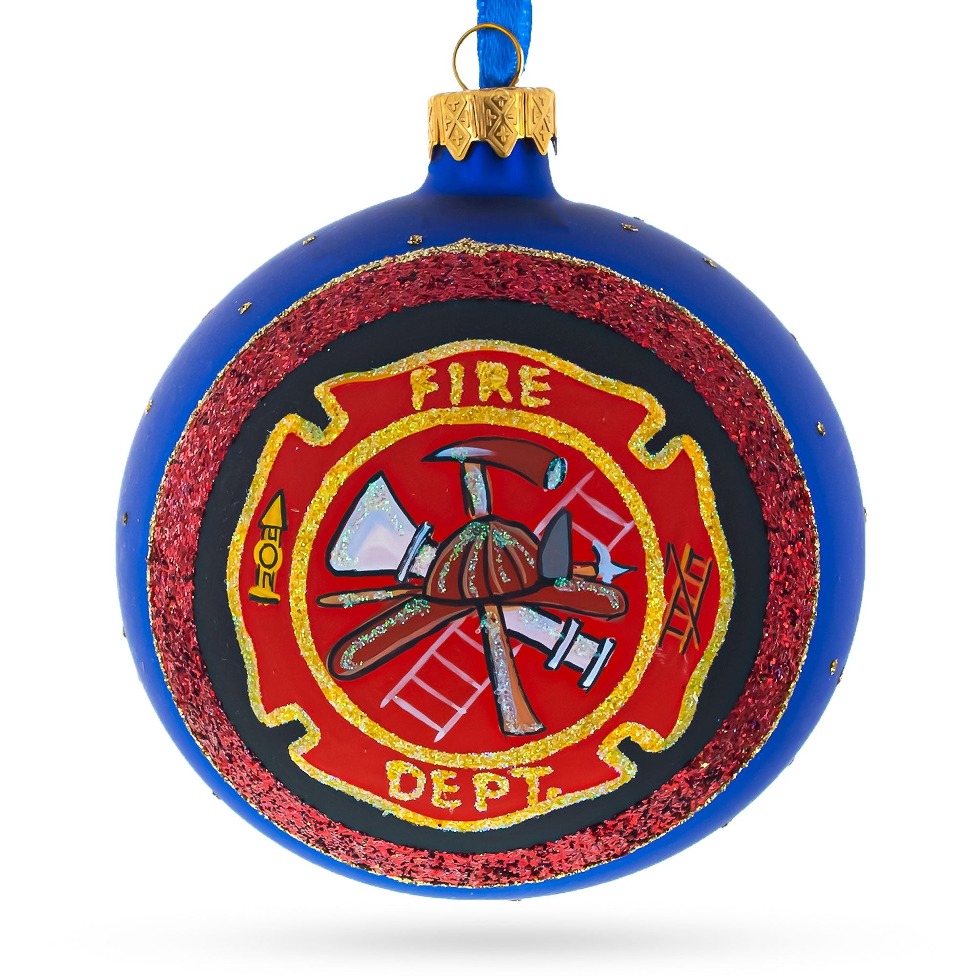 Fire Department Glass Ball Christmas Ornament 4 Inches