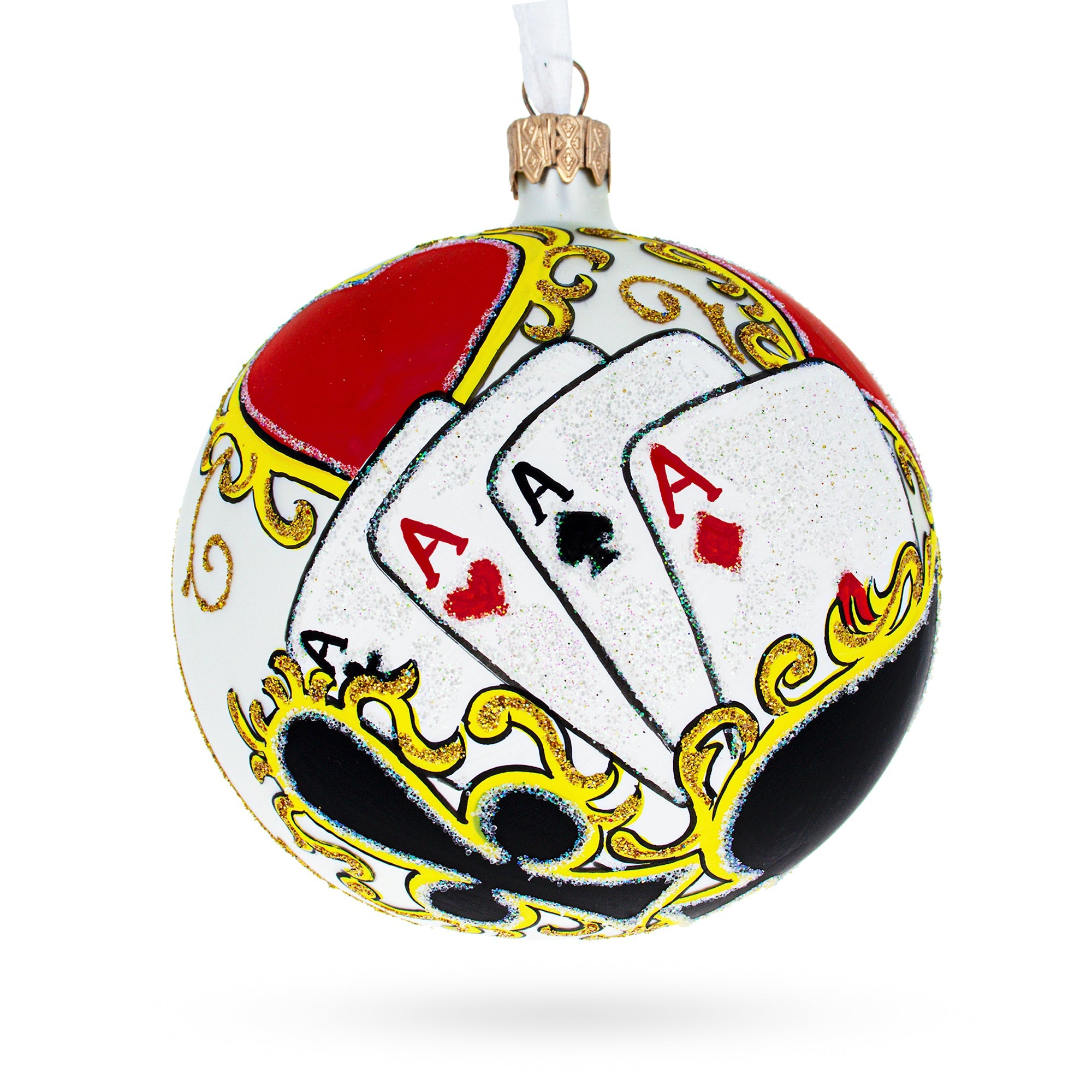 Playing Cards and Casino Chips Glass Ball Christmas Ornament 4 Inches