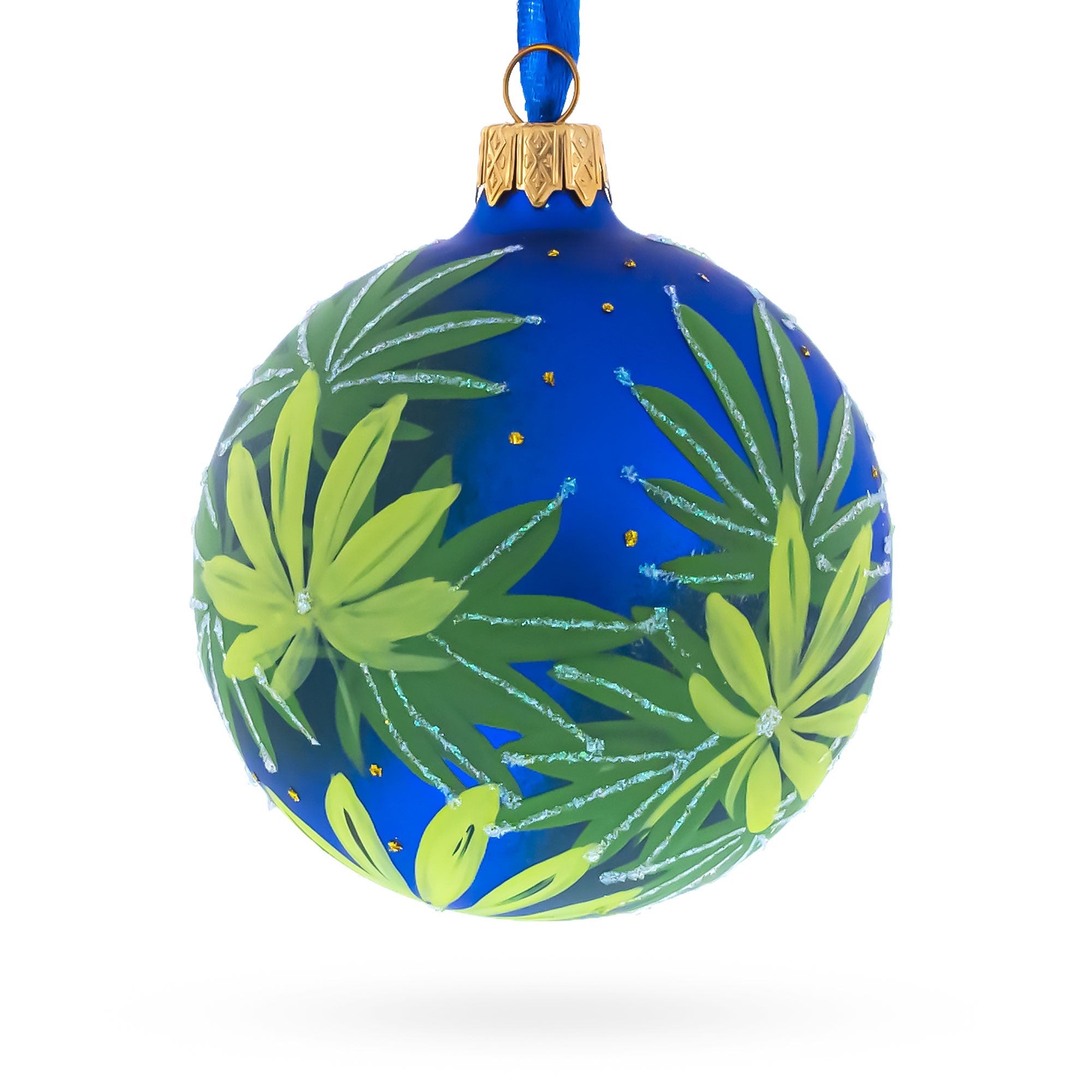 Botanical Cannabis Glass Ball Christmas Ornament 3.25 Inches BestPysanky