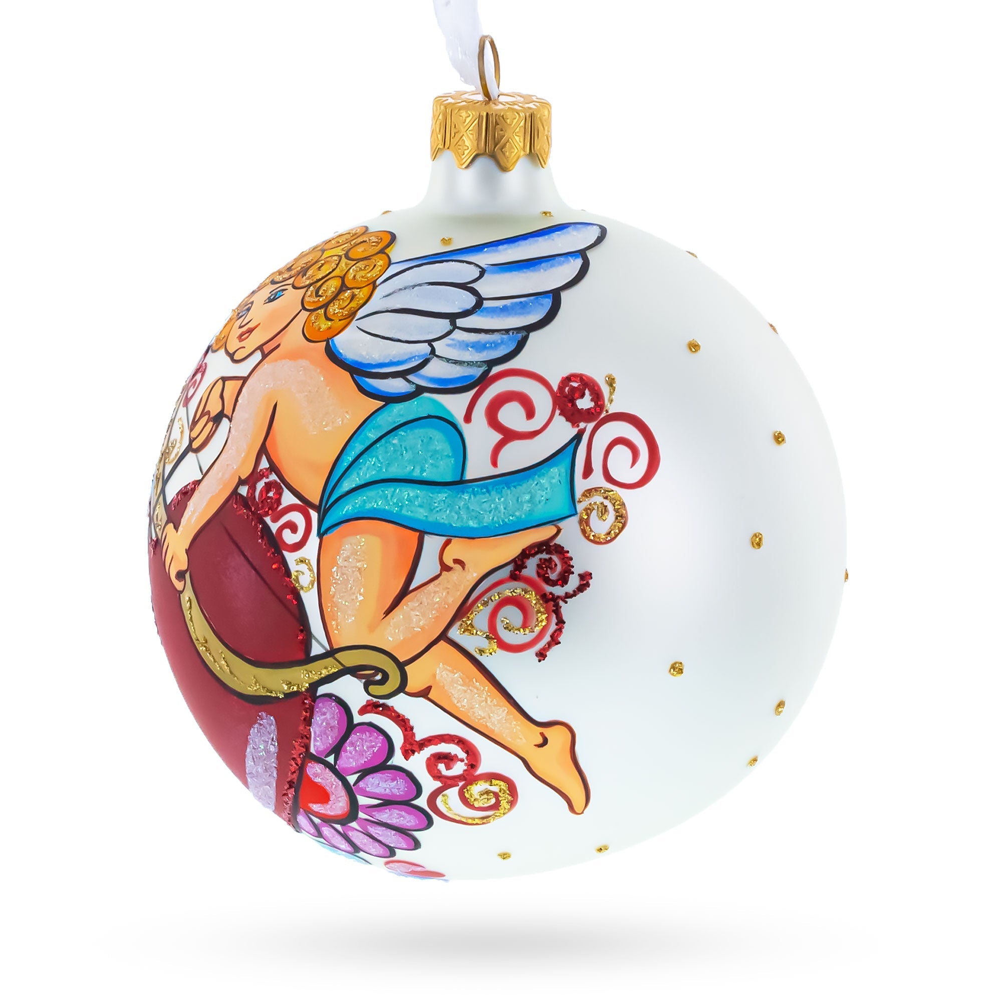 Cupid with Bow and Heart Glass Ball Christmas Ornament 4 Inches BestPysanky