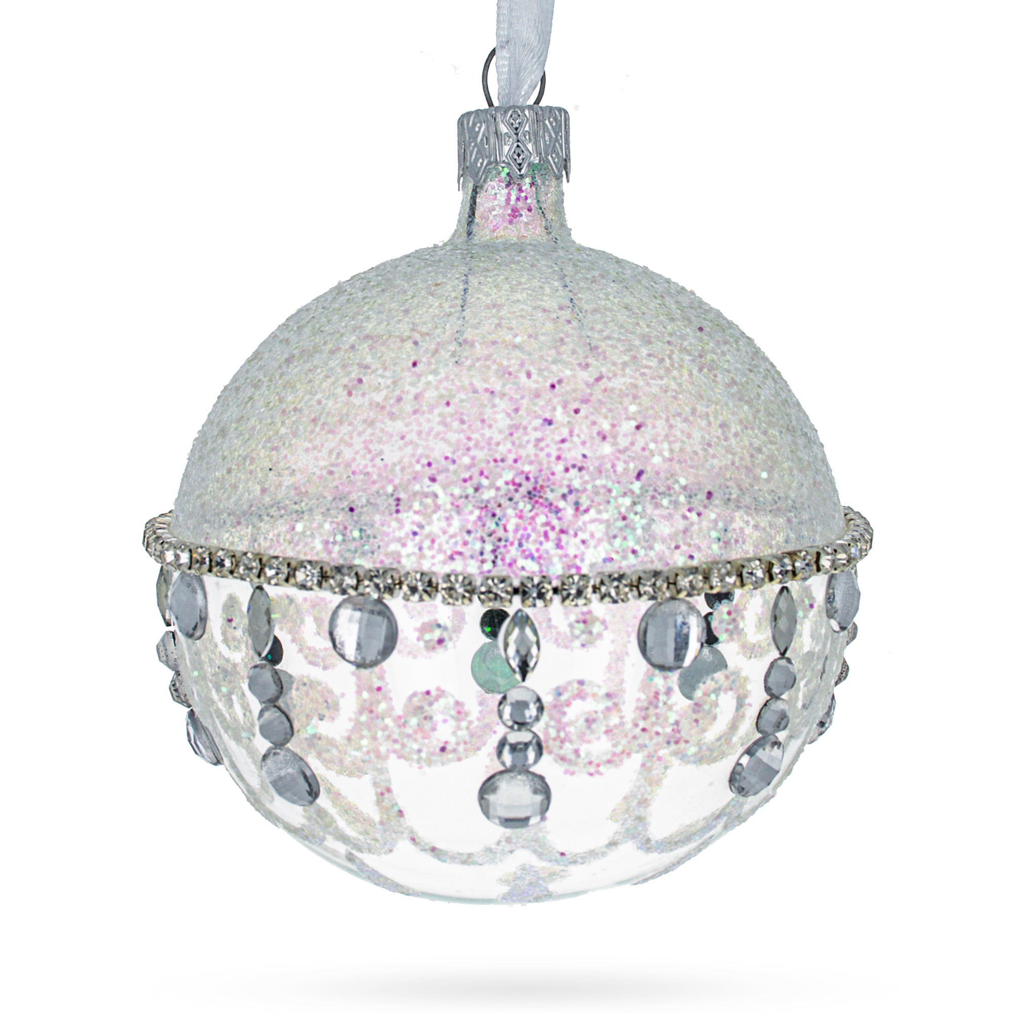 Diamond Chandelier on a Crystal Clear Glass Ball Christmas Ornament 3.25 Inches