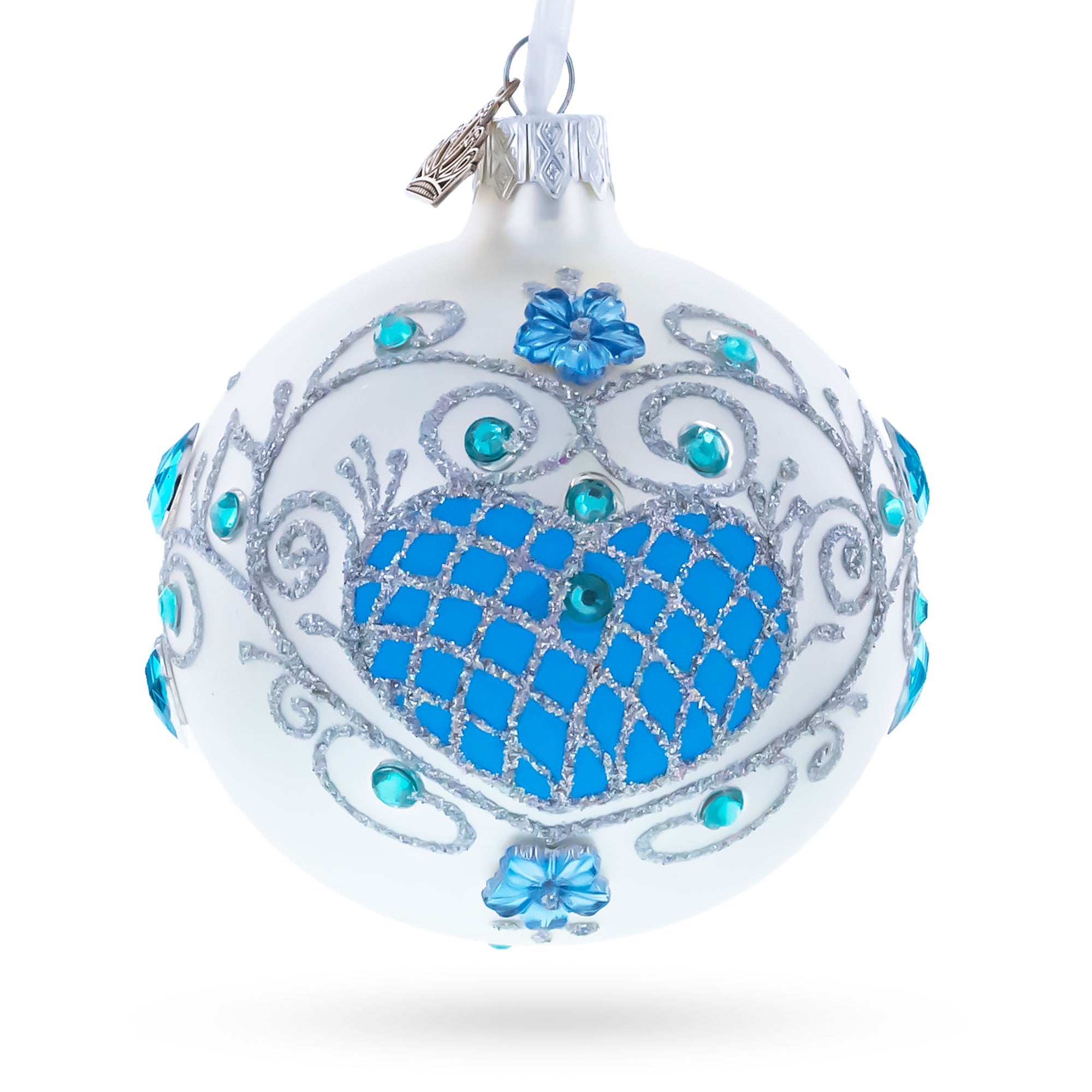 Turquoise Glass Ball Christmas Ornament 3.25 Inches