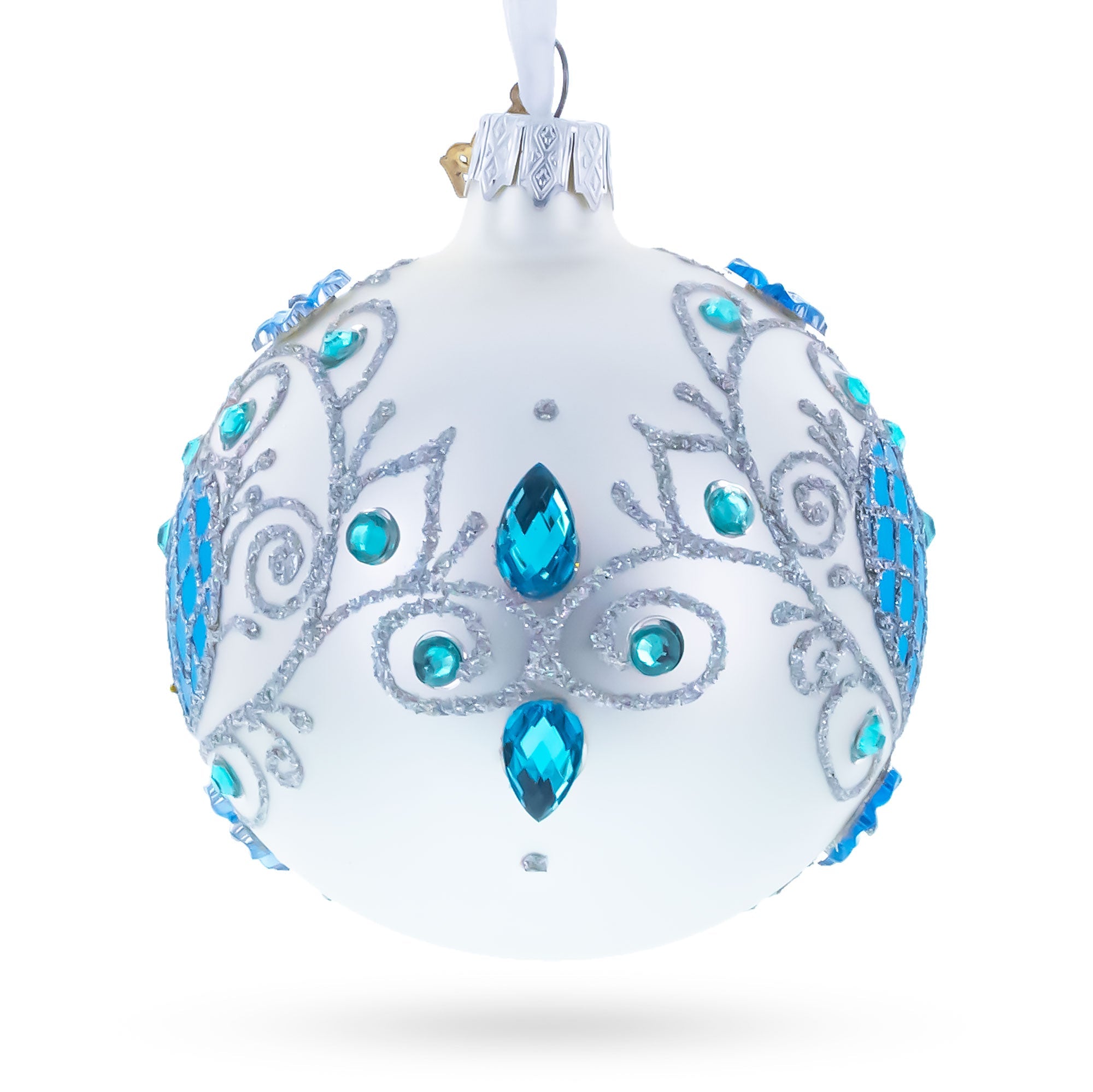 Turquoise Glass Ball Christmas Ornament 3.25 Inches
