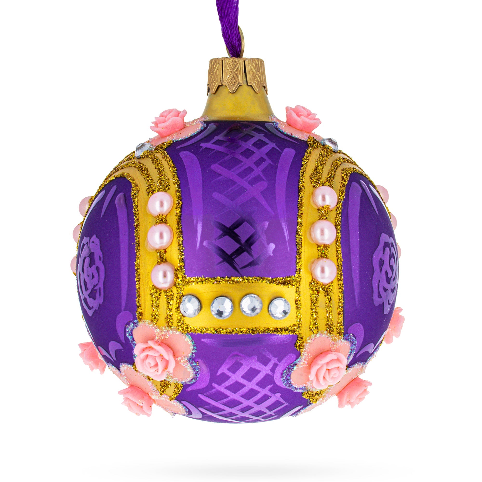 Milan Designer Luxury Earrings on Purple Glass Ball Christmas Ornament 3.25 Inches BestPysanky