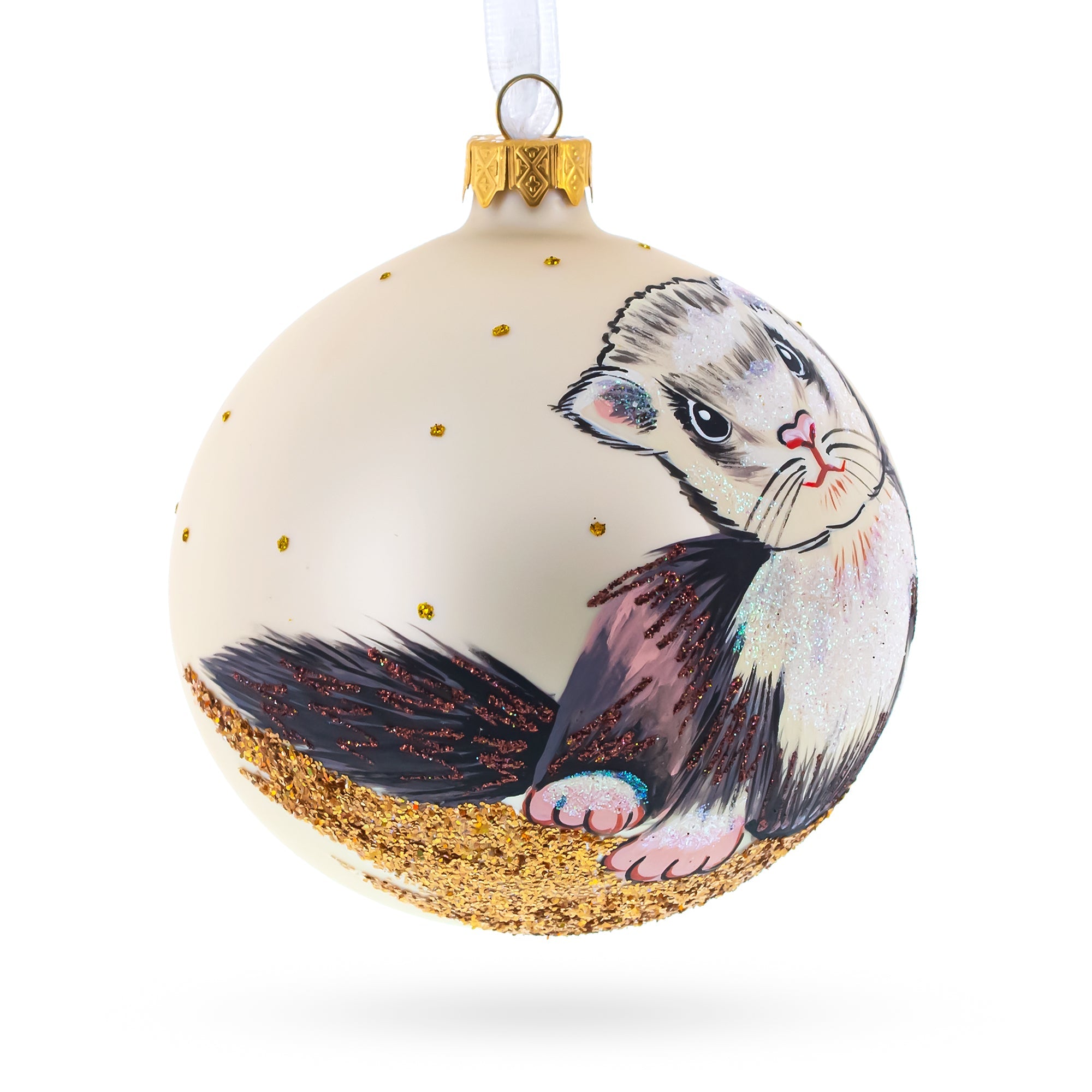 Ferret Glass Ball Christmas Ornament 4 Inches