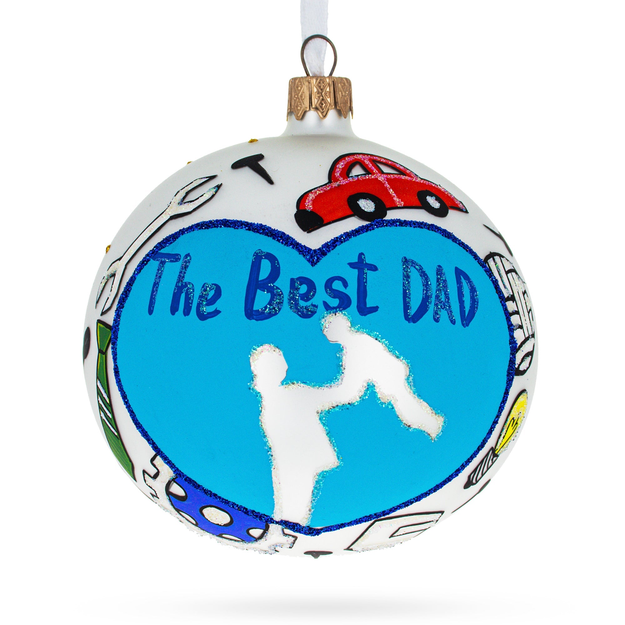 Father's Day 'The Best Dad' Glass Ball Christmas Ornament 4 Inches BestPysanky