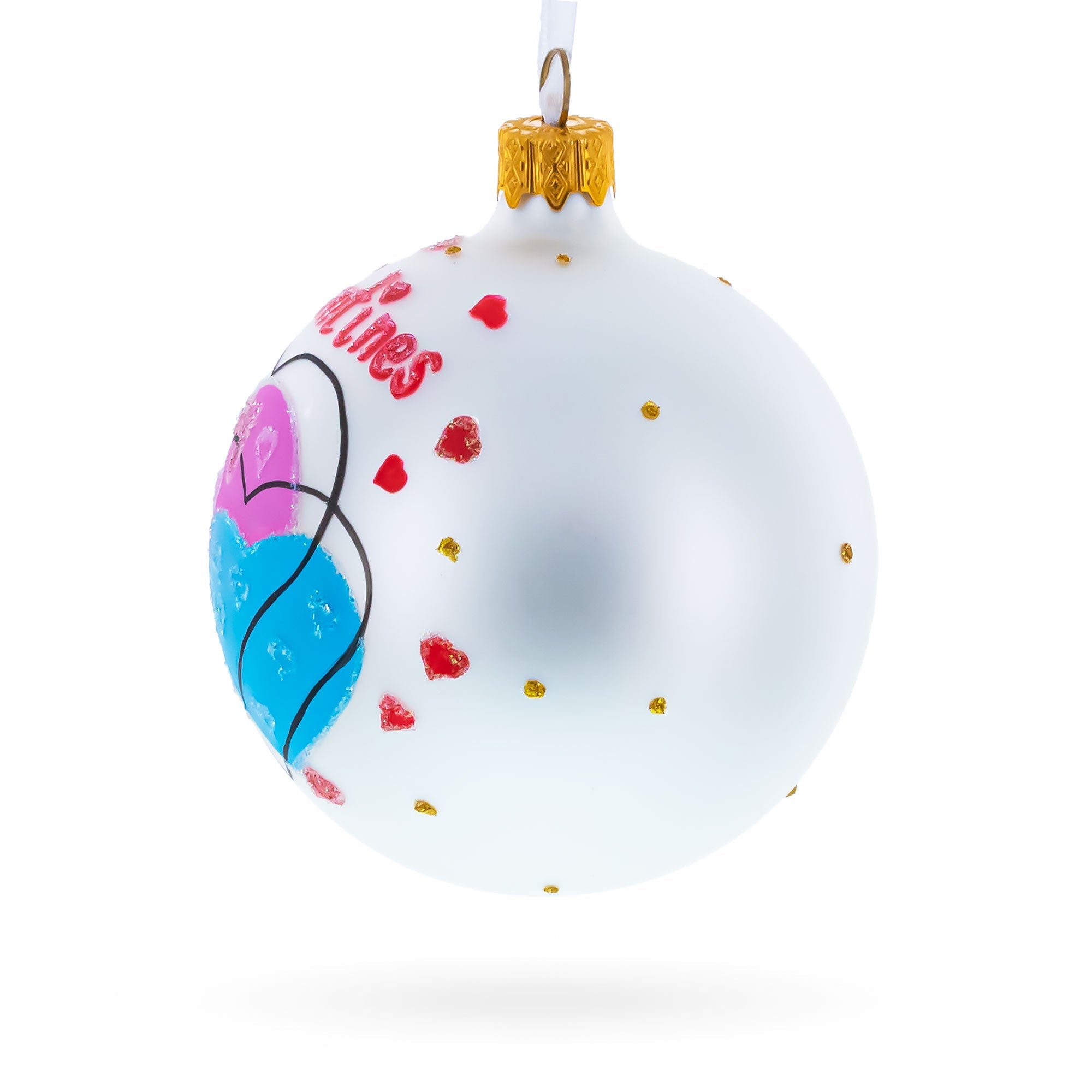 Valentine's Day Colorful Hearts Design Glass Ball Christmas Ornament 3.25 Inches