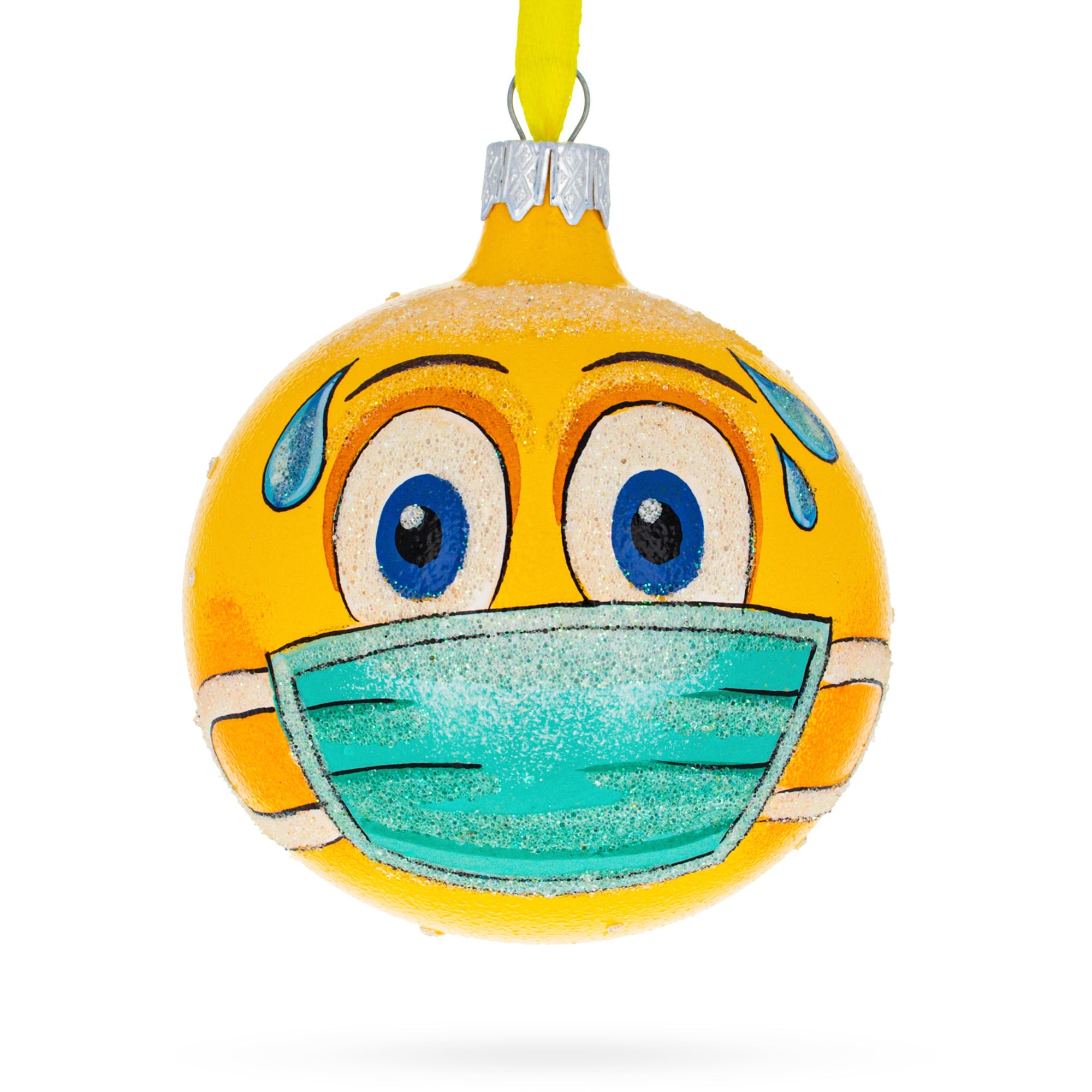 Facial Expressions in Mask Glass Ball Christmas Ornament 3.25 Inches
