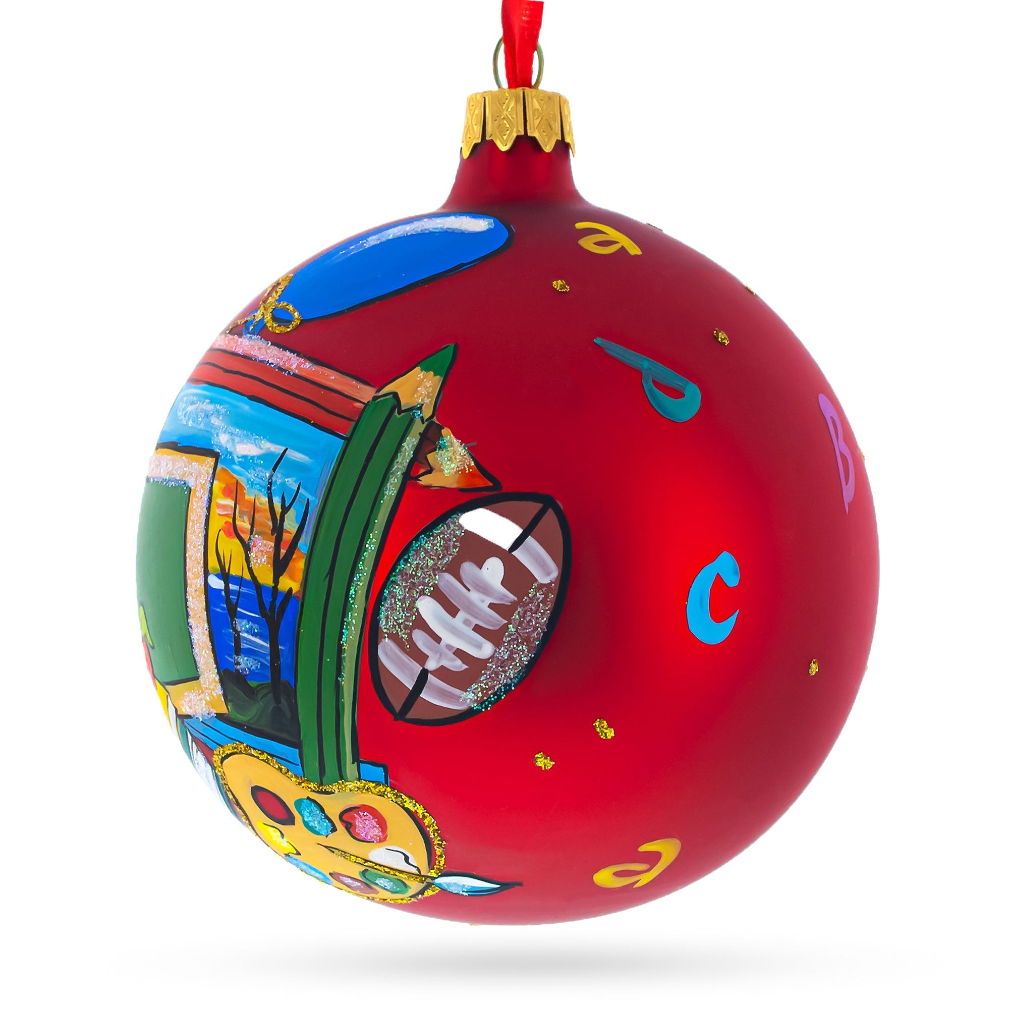 Back to School Glass Ball Christmas Ornament 4 Inches