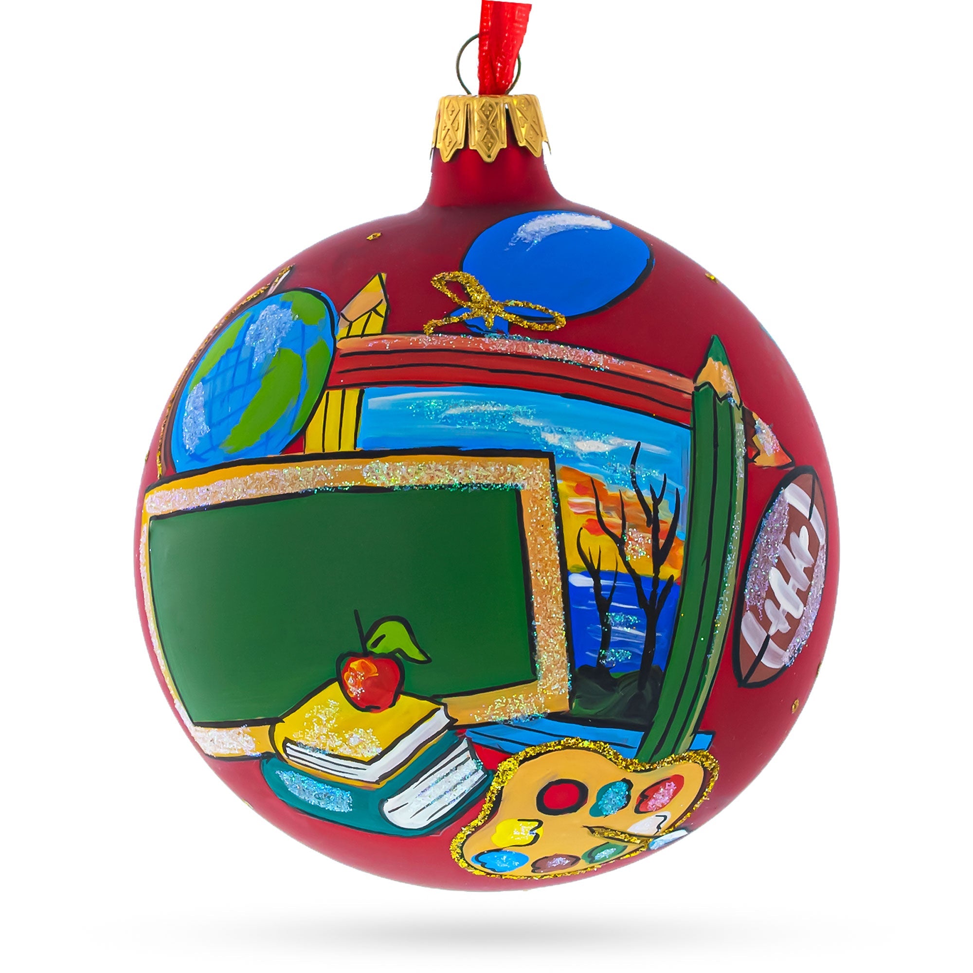 Back to School Glass Ball Christmas Ornament 4 Inches