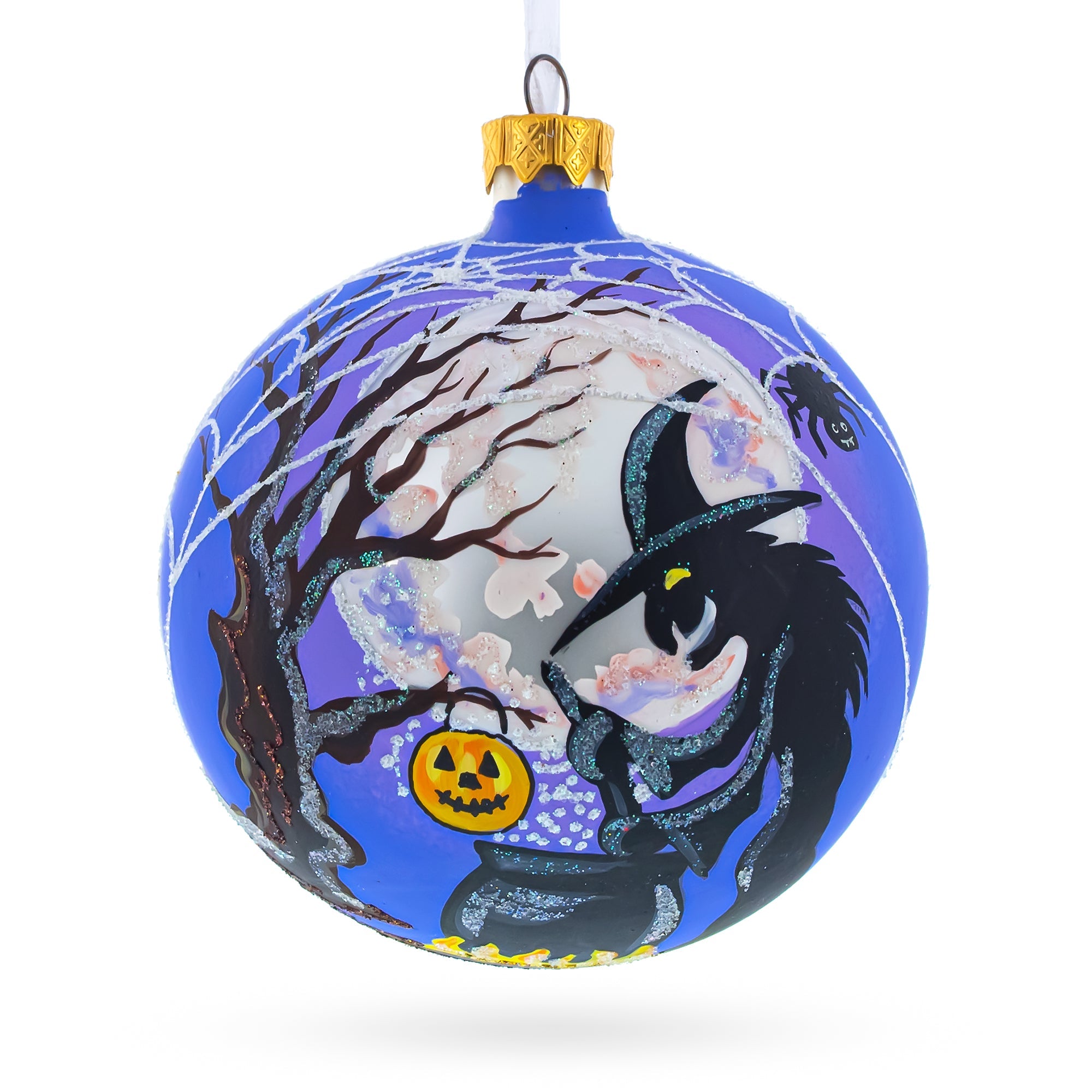The Witch on Halloween Glass Ball Christmas Ornament 4 Inches