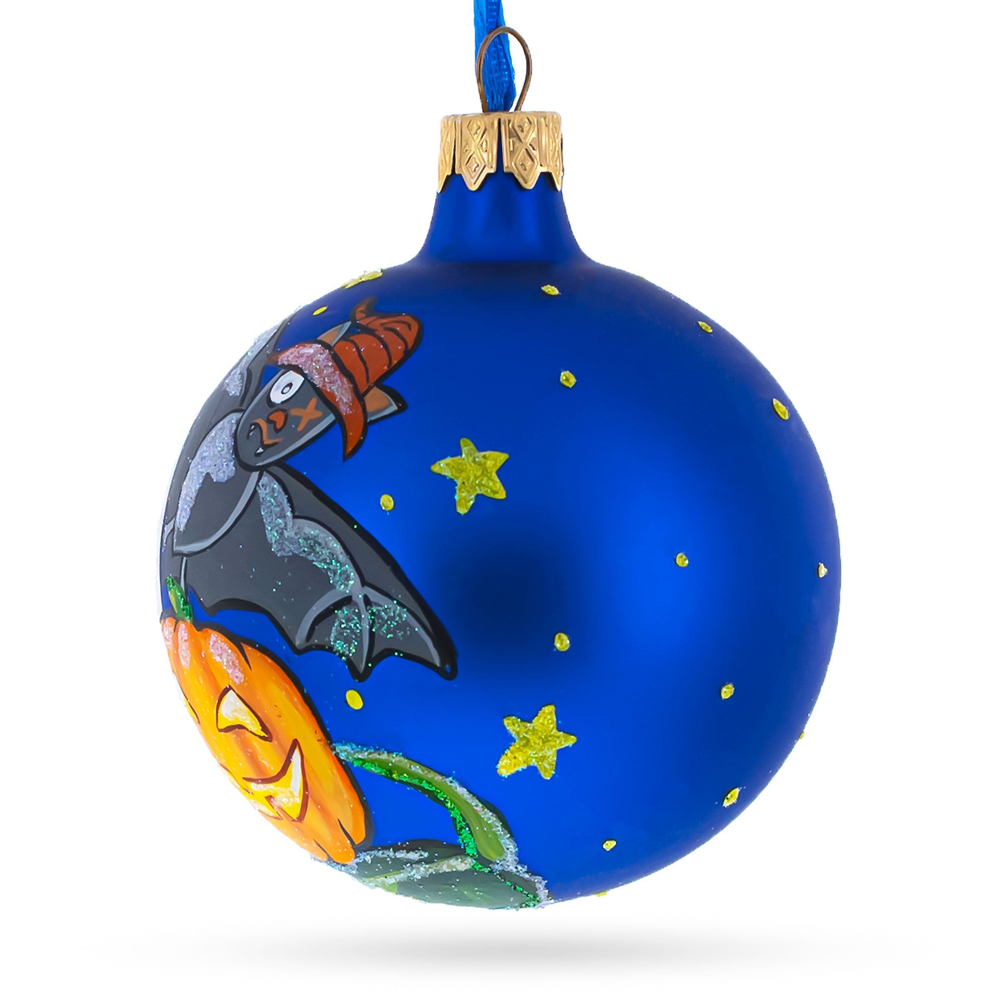 Ghost and Bat Glass Ball Halloween Ornament 3.25 Inches BestPysanky