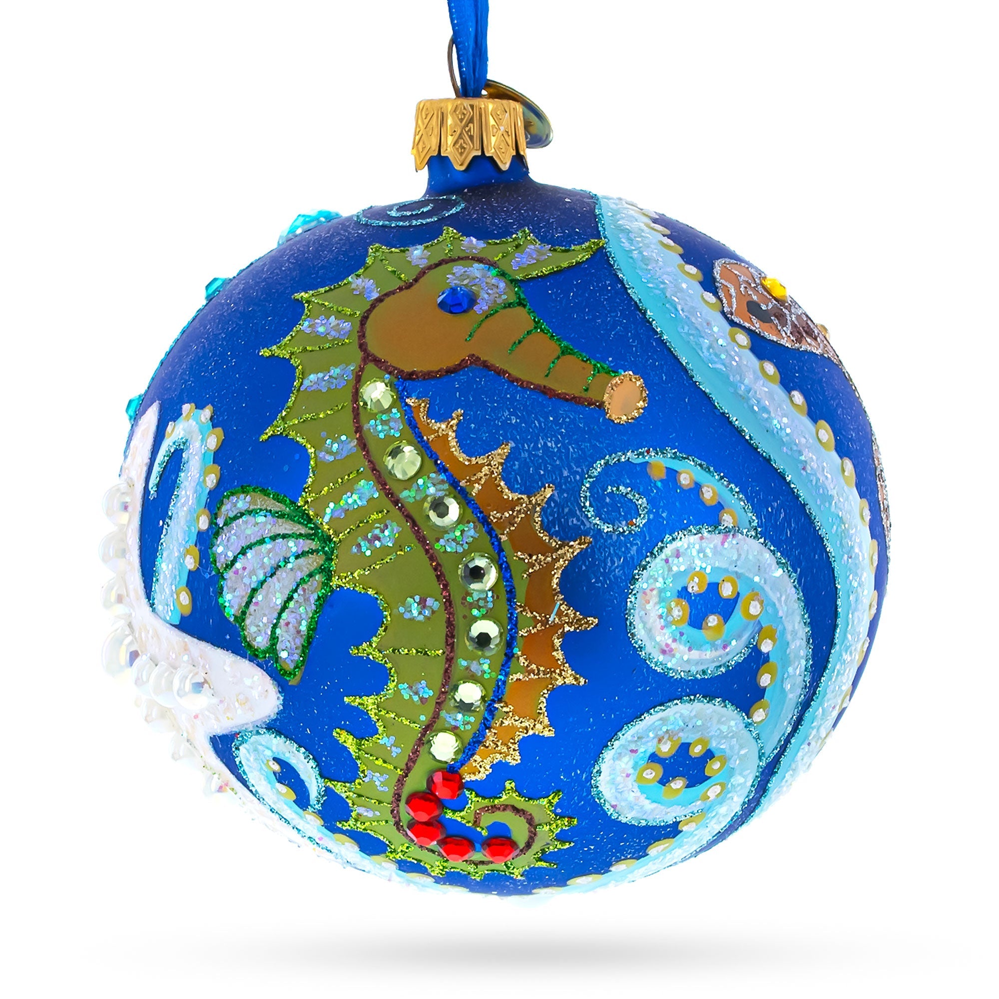 Sea Horse Glass Ball Christmas Ornament,4 Inches