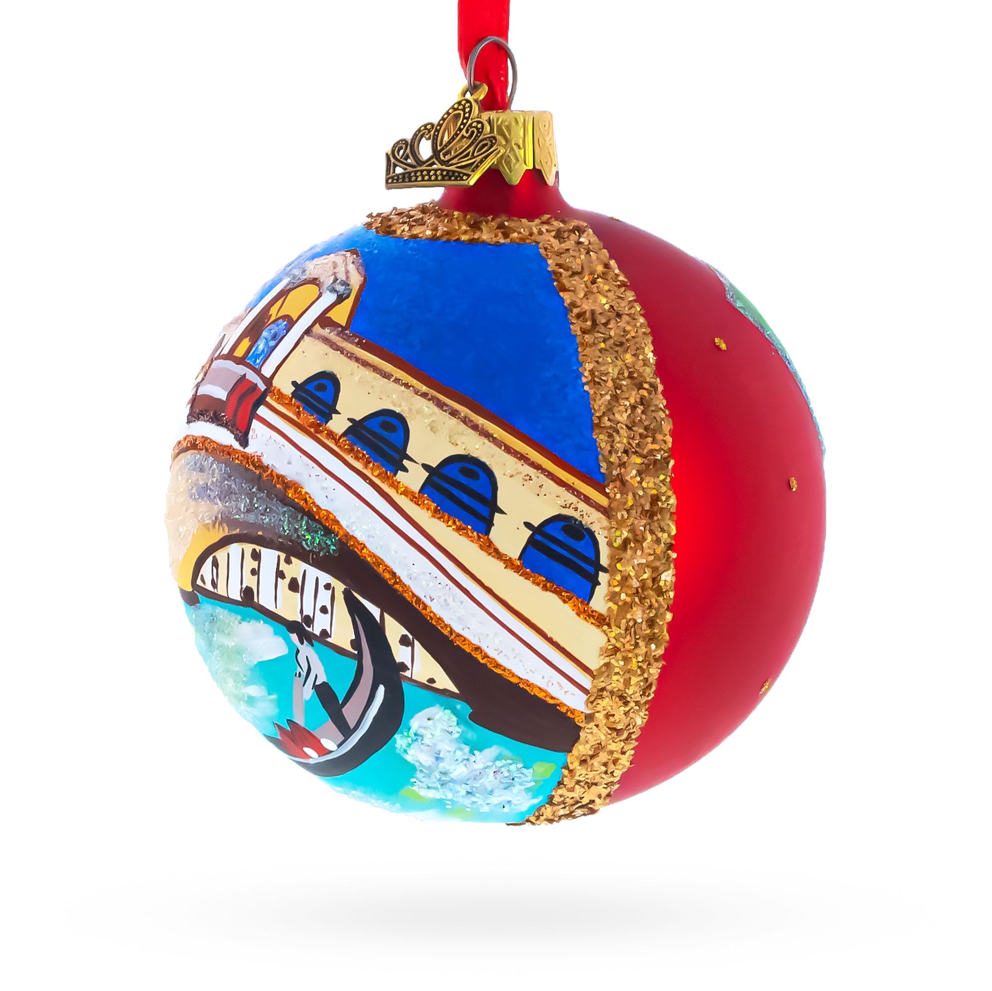 Gondola under The Rialto Bridge, Venice, Italy Glass Ball Christmas Ornament 3.25 Inches