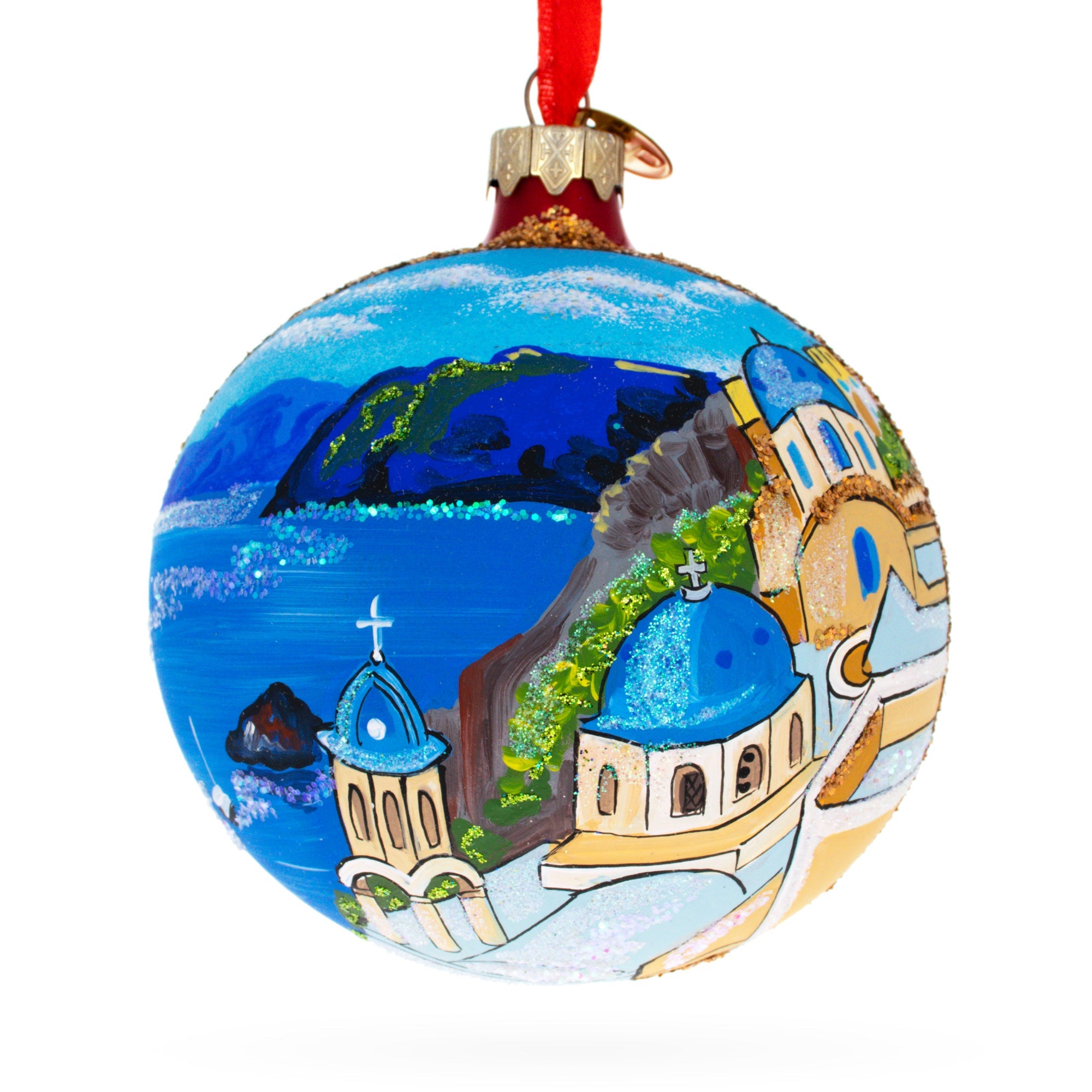 Santorini, Thira Island, Greece Glass Ball Christmas Ornament 4 Inches BestPysanky