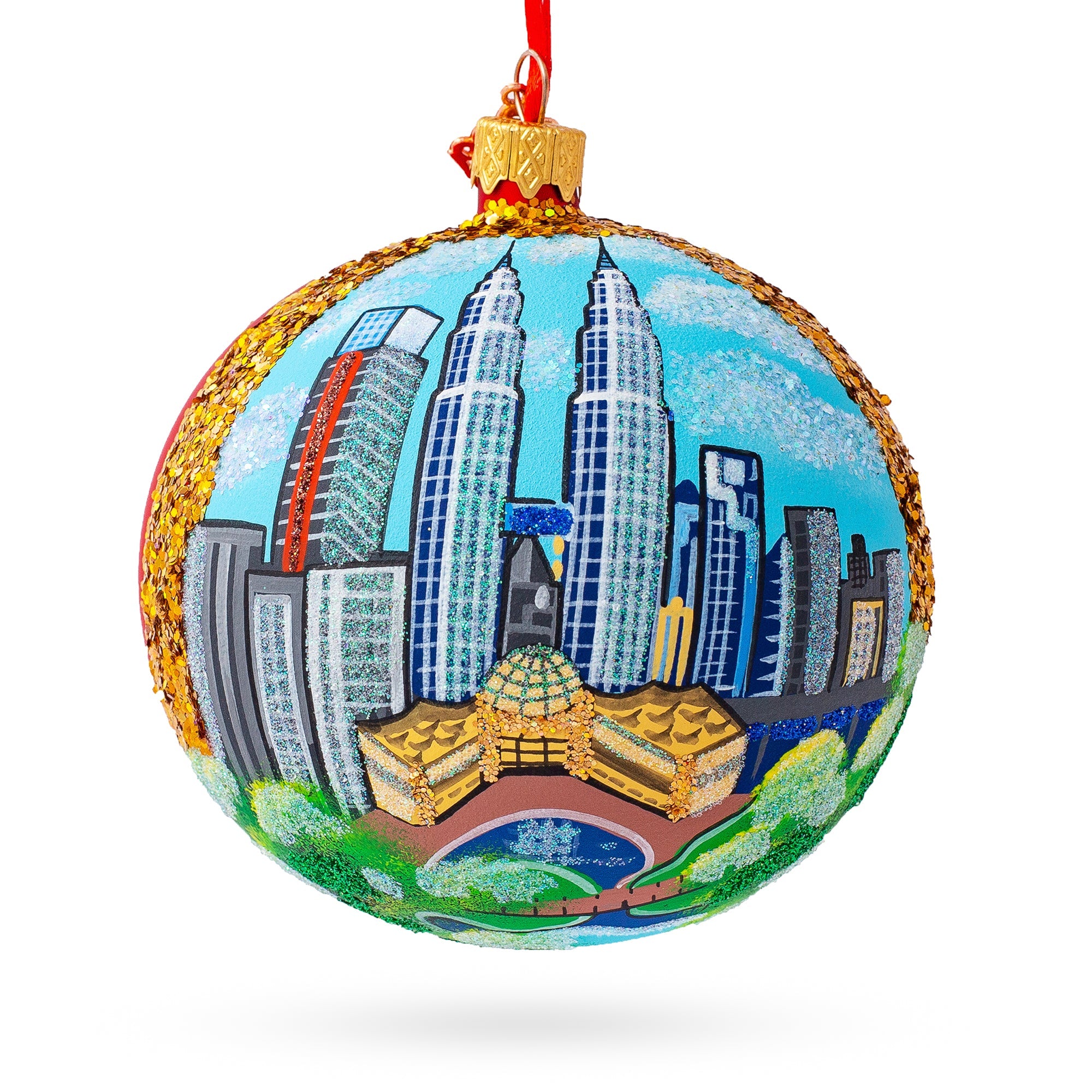 Petronas Twin Towers, Kuala Lumpur, Malaysia Glass Ball Christmas Ornament 4 Inches BestPysanky