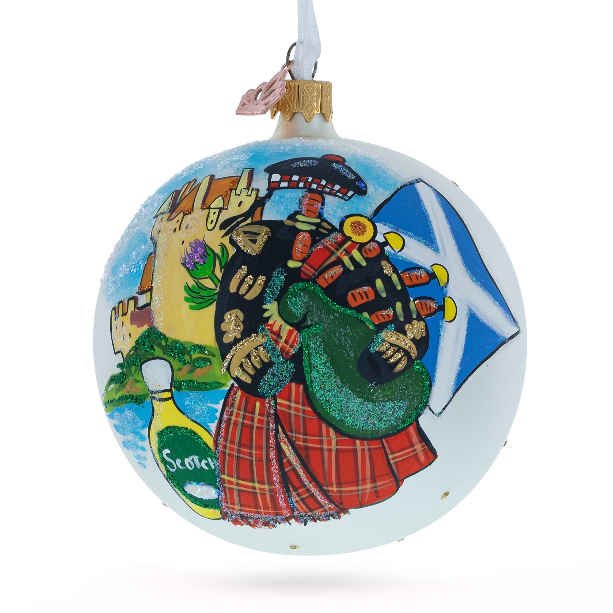 Scottish Heritage Glass Christmas Ornament 4 Inches (Imperfections)