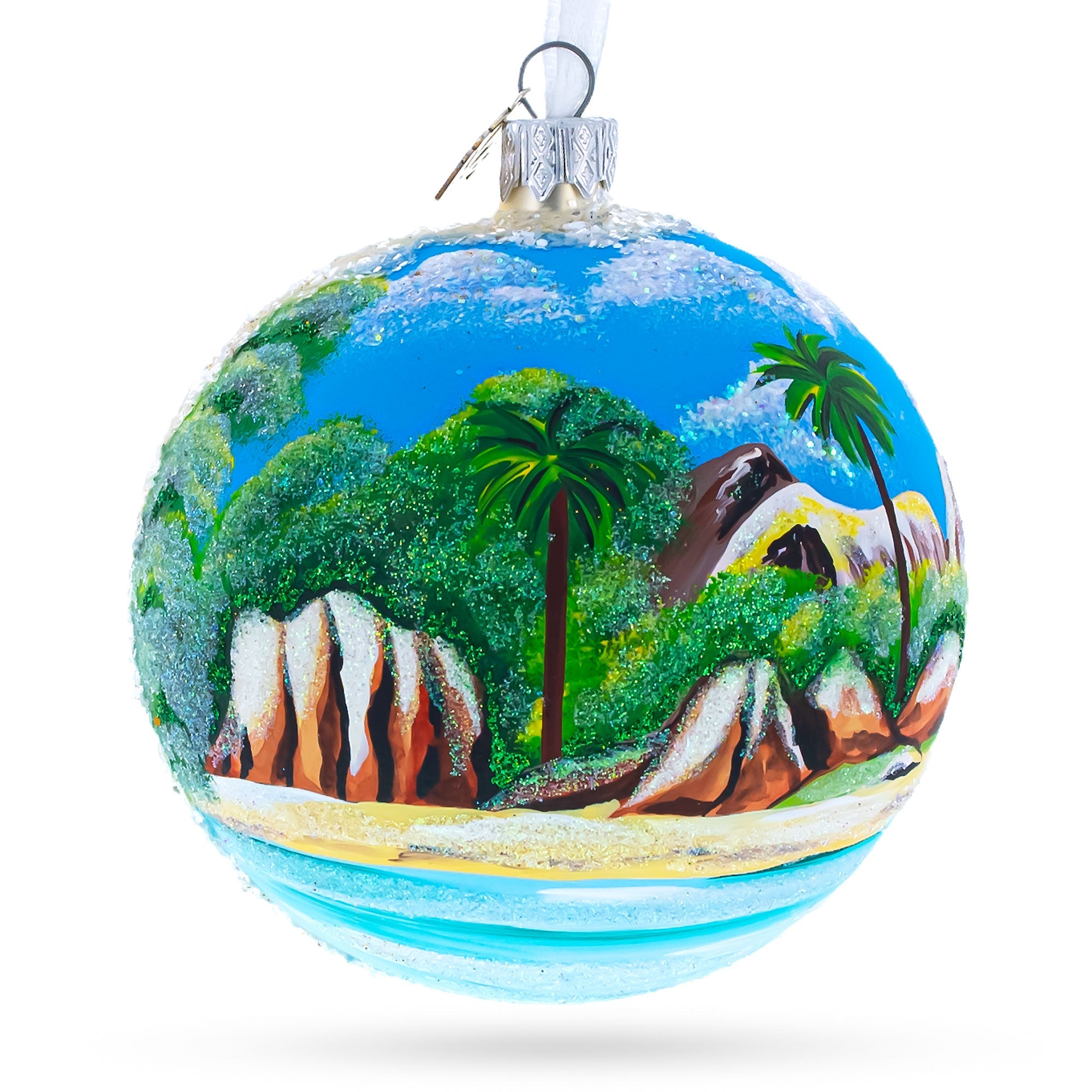 Seychelles on Indian Ocean Glass Ball Christmas Ornament 4 Inches BestPysanky