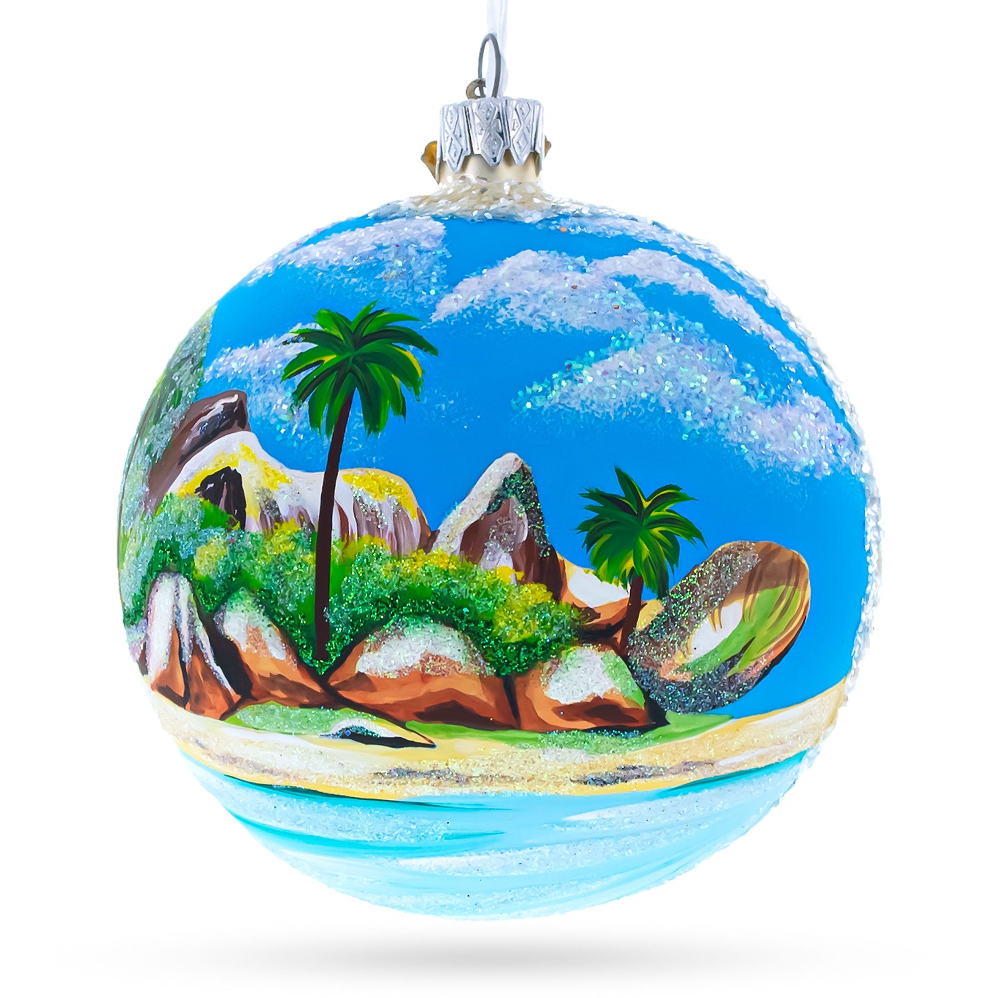Seychelles on Indian Ocean Glass Ball Christmas Ornament 4 Inches BestPysanky