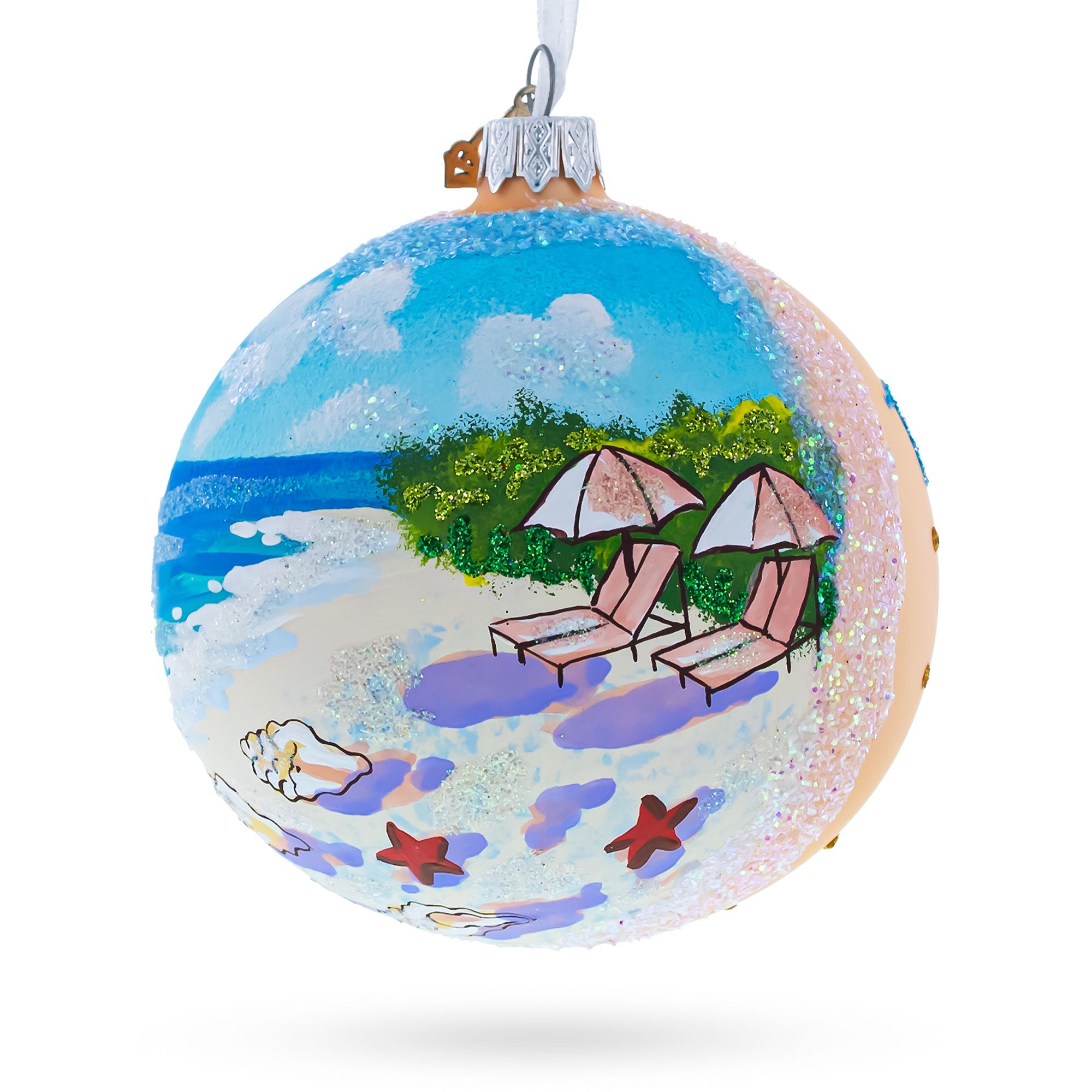 Turks and Caicos Glass Ball Christmas Ornament 4 Inches