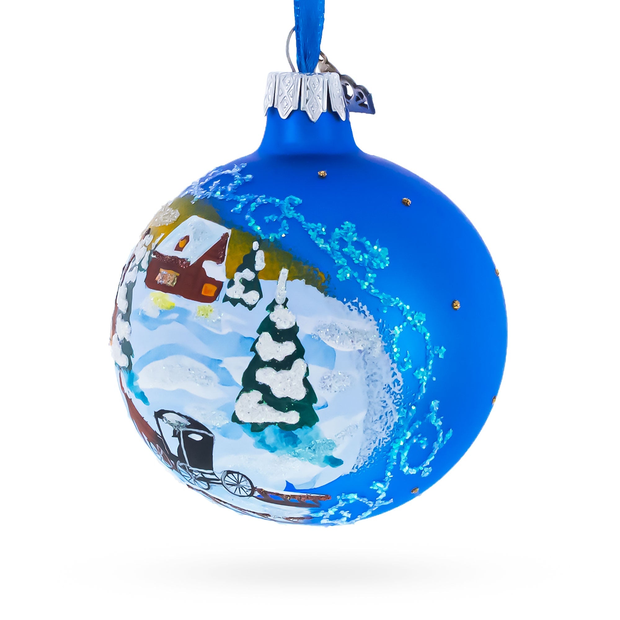 The Couch in the Winter Village Glass Ball Christmas Ornament 3.25 Inches