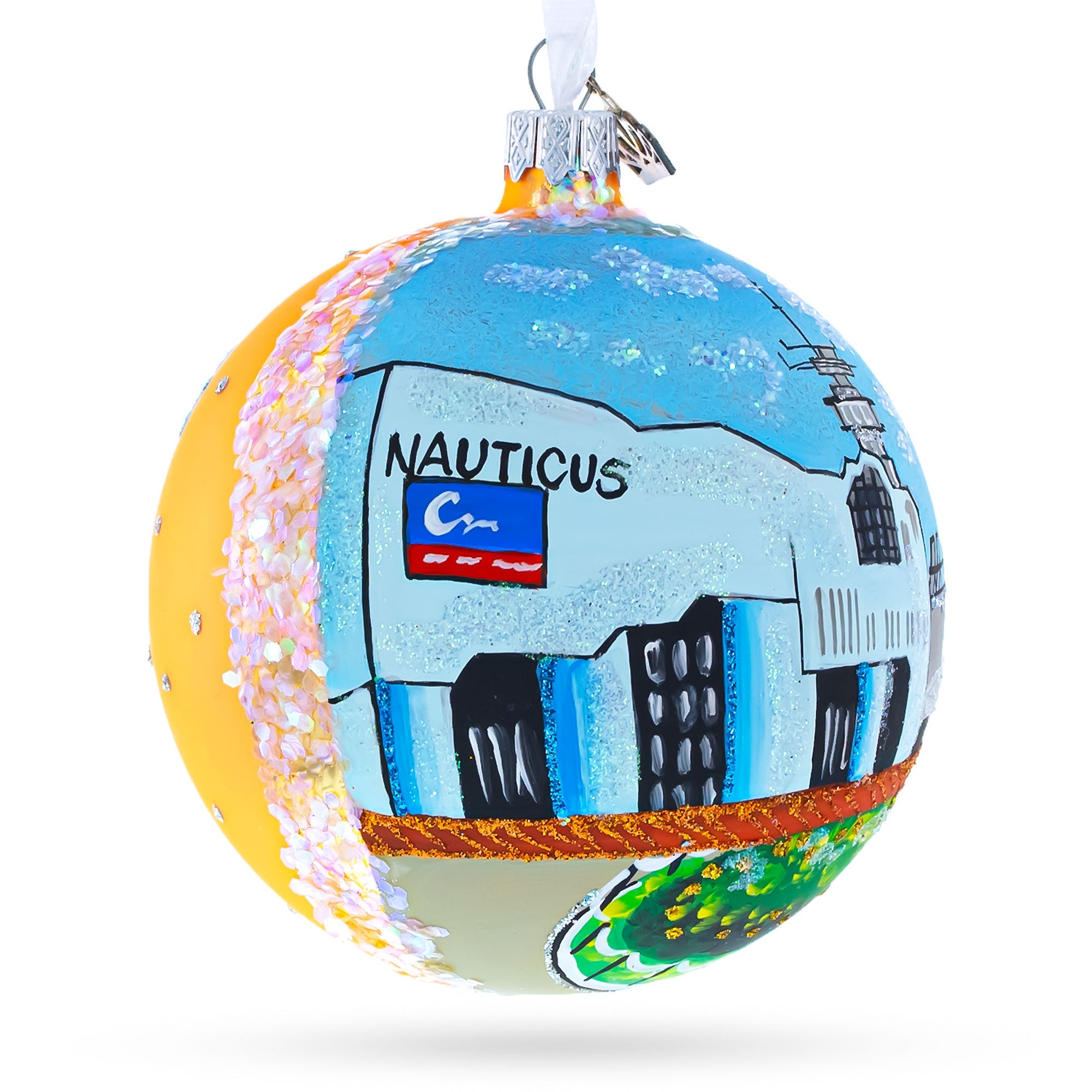 Battleship Wisconsin at Nautilus, Norfolk, Virginia, USA Glass Ball Christmas Ornament 4 Inches BestPysanky