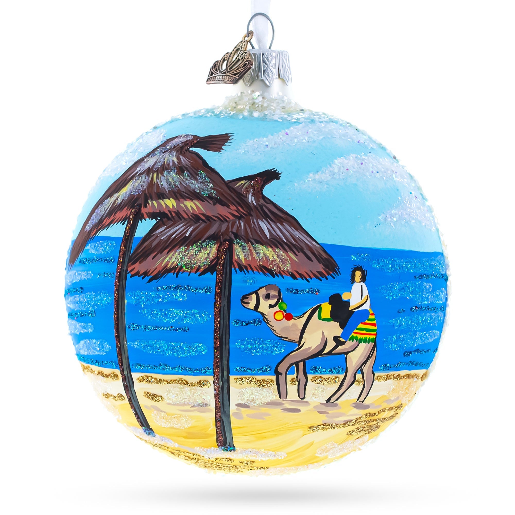 Beach at Hammamet, Tunisia Glass Ball Christmas Ornament 4 Inches BestPysanky