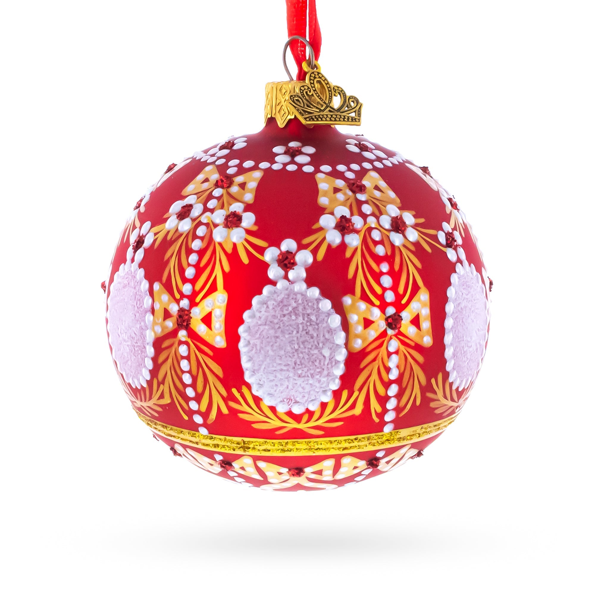 1908 Alexander Palace Royal Red Glass Ball Christmas Ornament 3.25 Inches