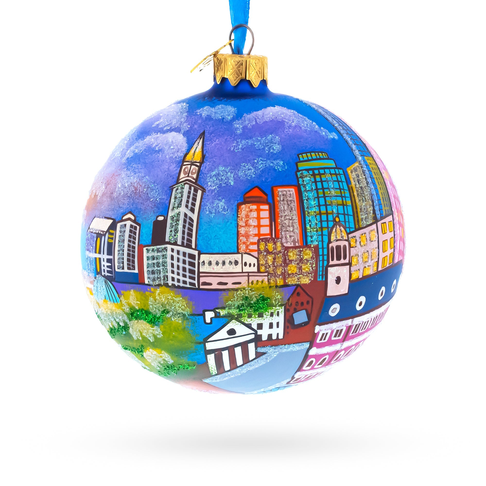 Boston, Massachusetts, USA Glass Ball Christmas Ornament 4 Inches