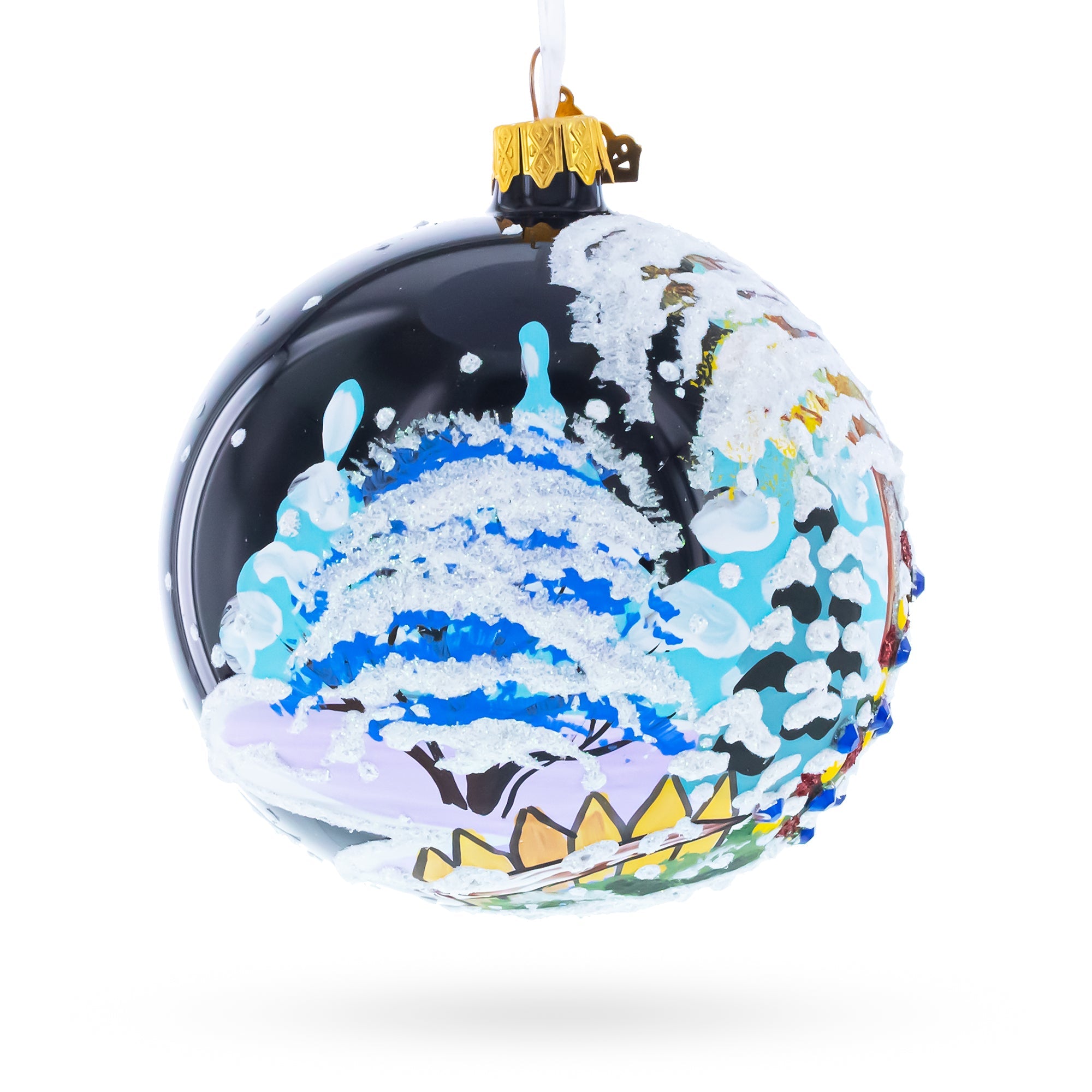 Snow Covered Winter Village Glass Ball Christmas Ornament 4 Inches
