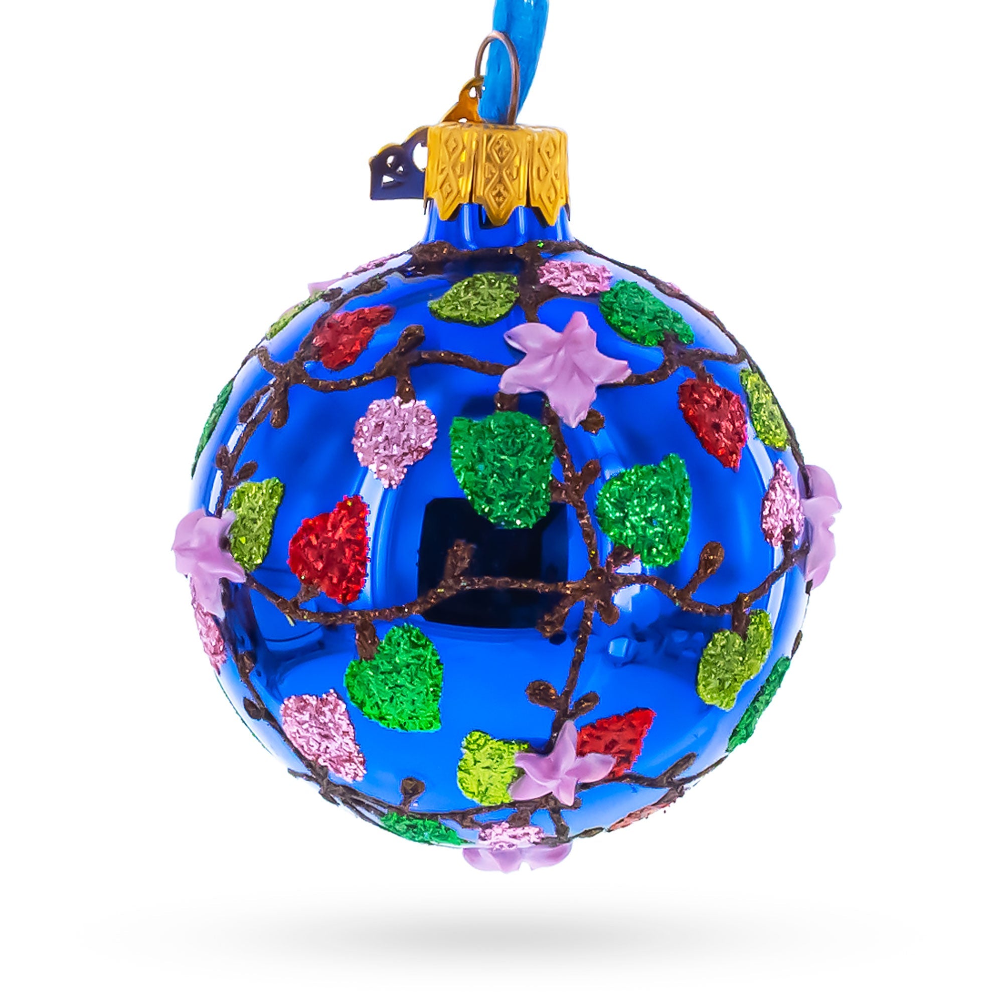 Vibrant Pink Heart Vines with 3D Roses Glass Ball Christmas Ornament 2.4 Inches