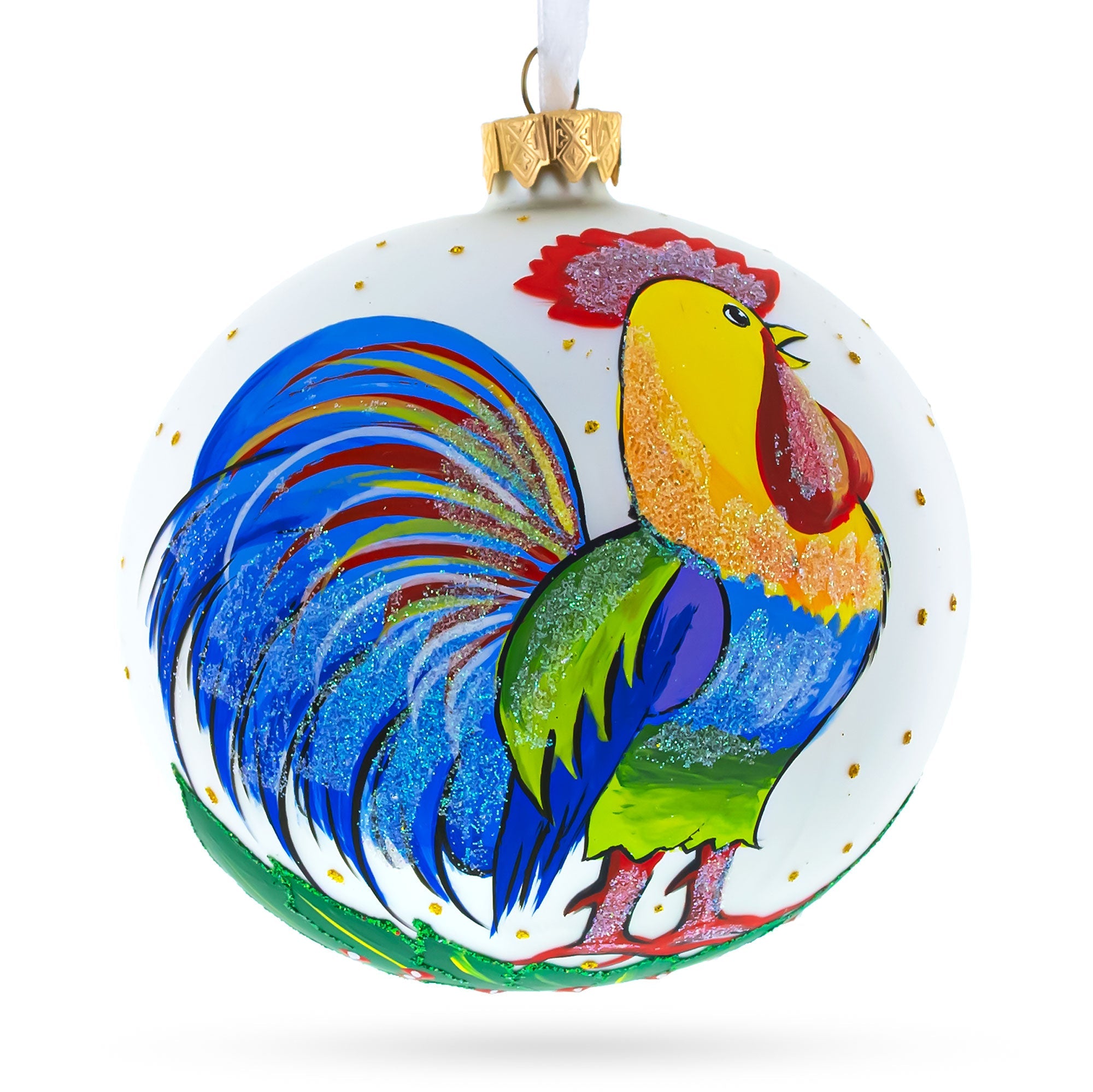 Vivid Rooster Glass Ball Christmas Ornament 3.25 Inches