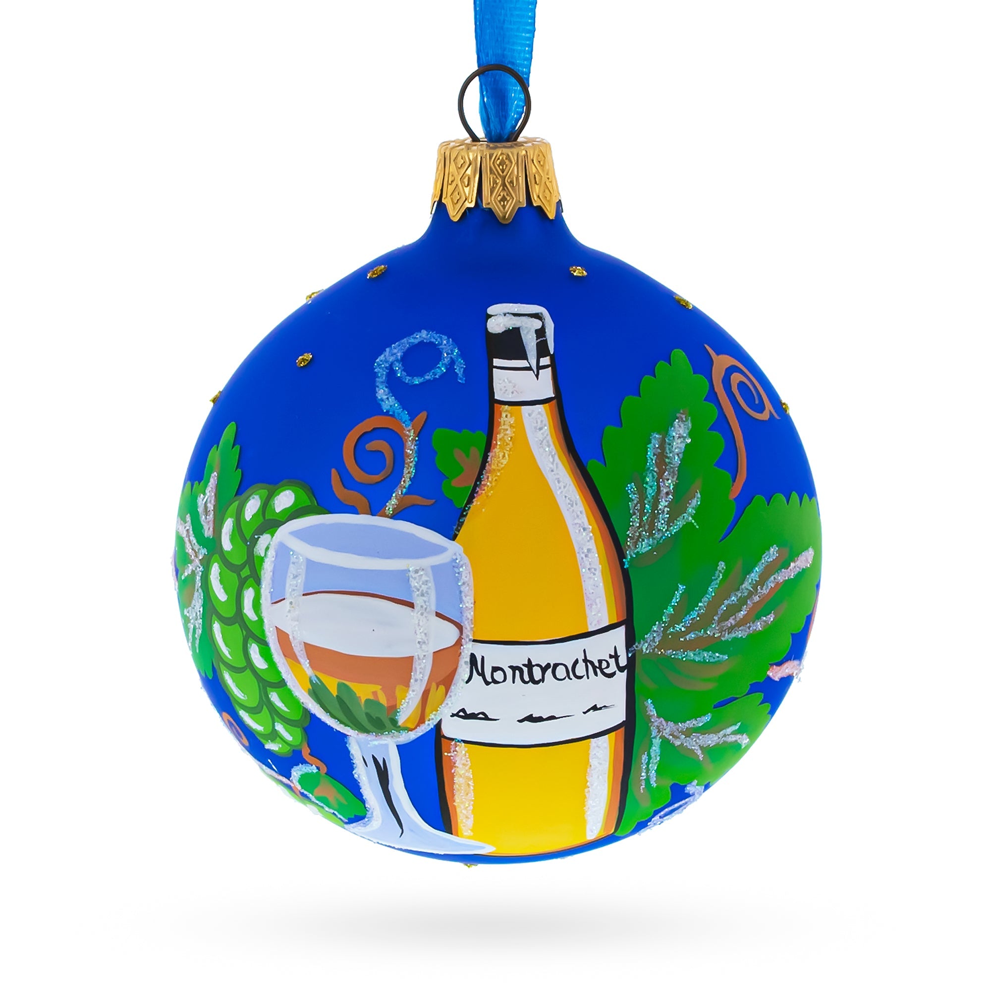 White Wine Bottle Glass Ball Christmas Ornament 3.25 Inches