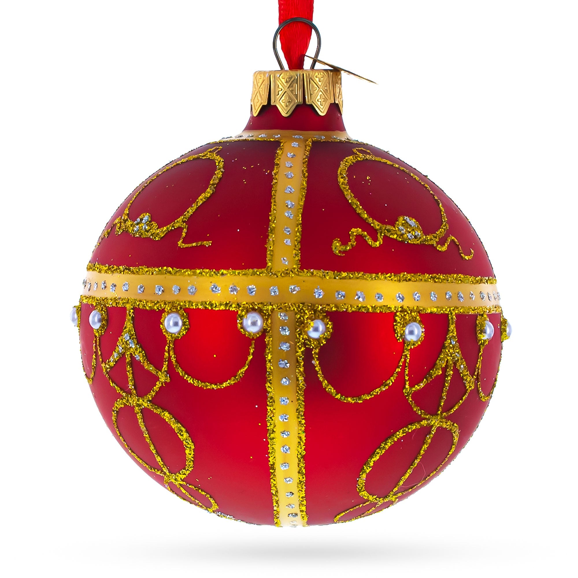 1895 Rosebud Royal Red Glass Ball Christmas Ornament 3.25 Inches