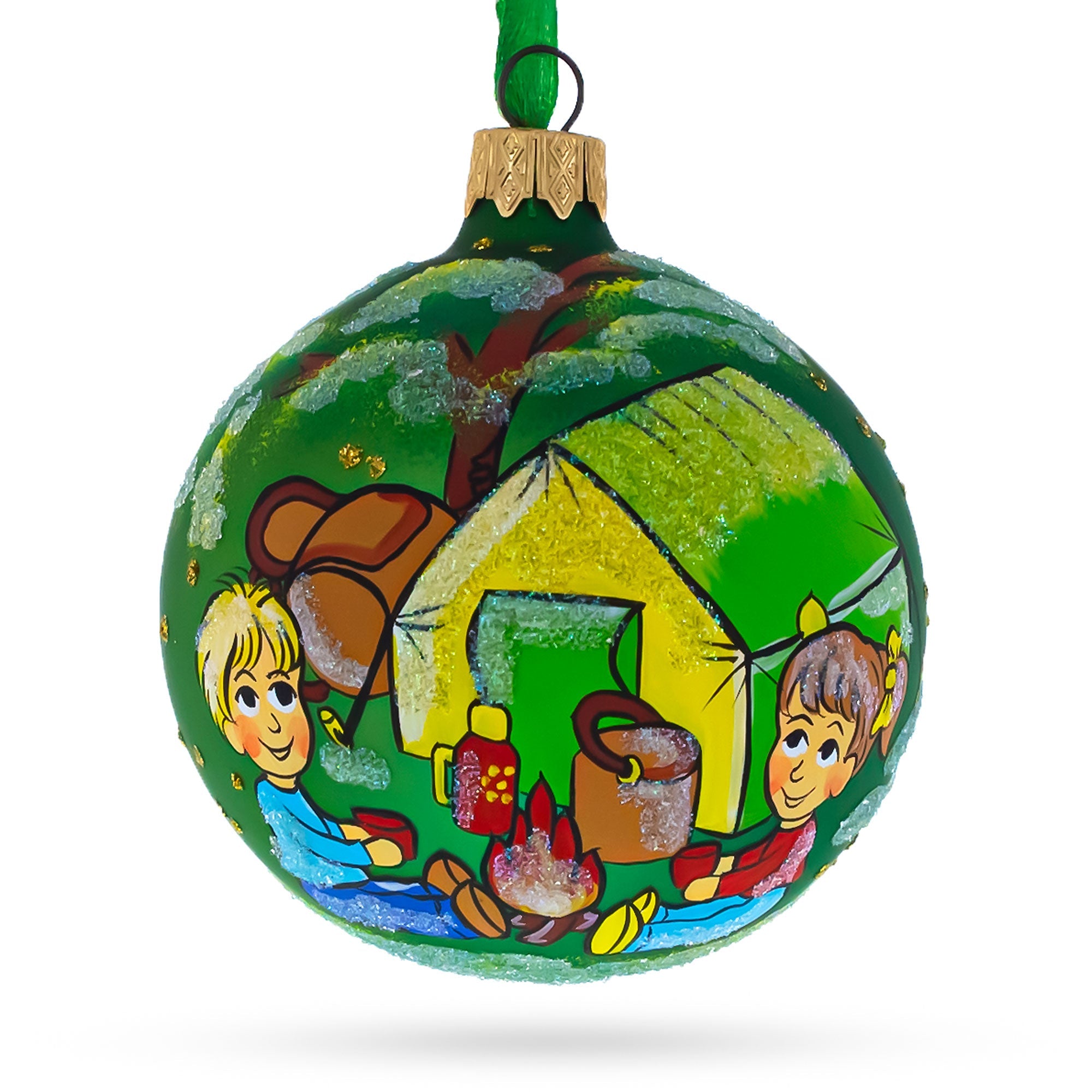 Hiking & Camping Glass Ball Christmas Ornament 3.25 Inches