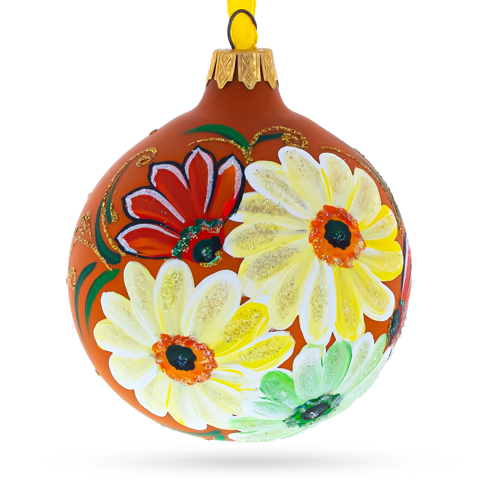 Gerbera Daisies Glass Ball Christmas Ornament 3.25 Inches