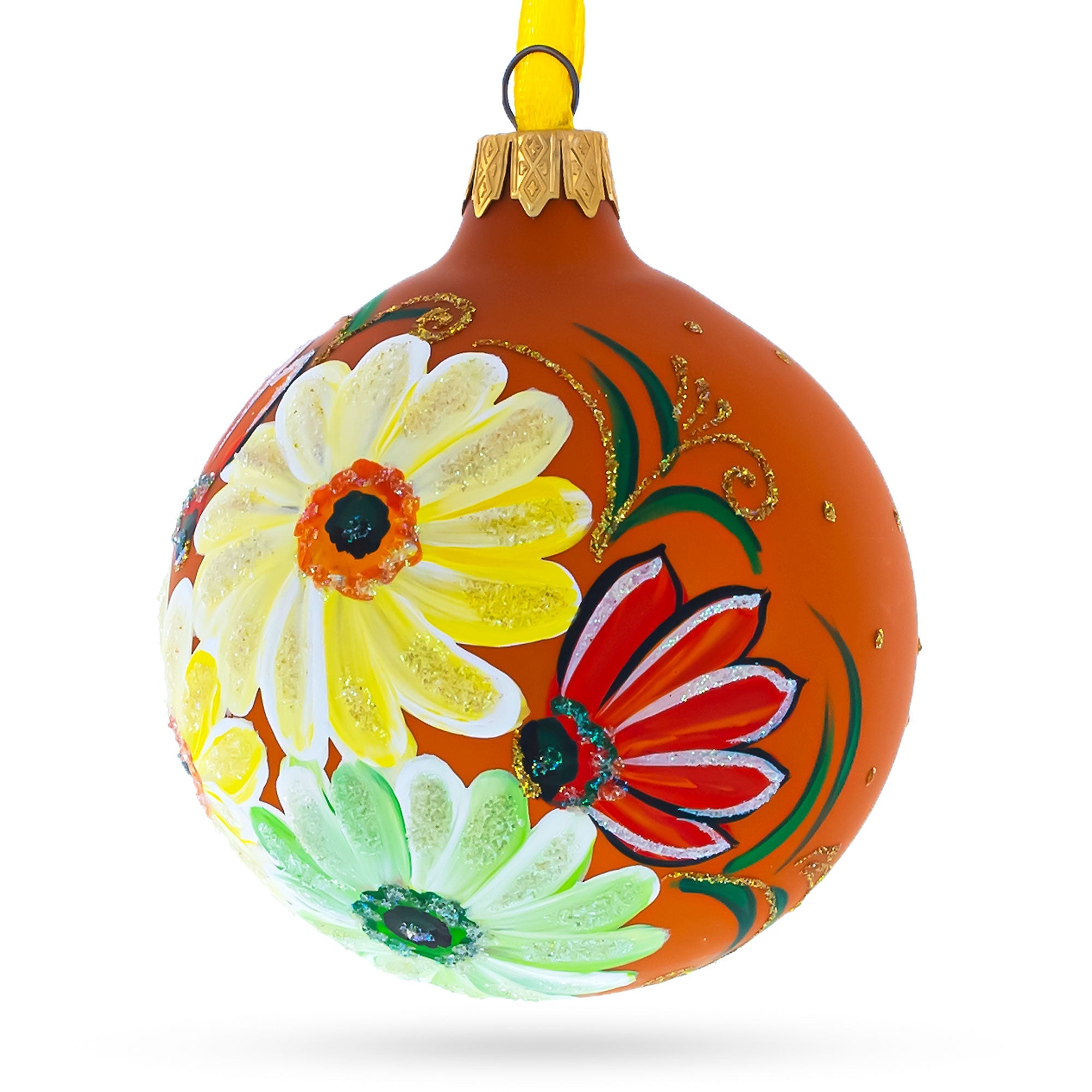 Gerbera Daisies Glass Ball Christmas Ornament 3.25 Inches