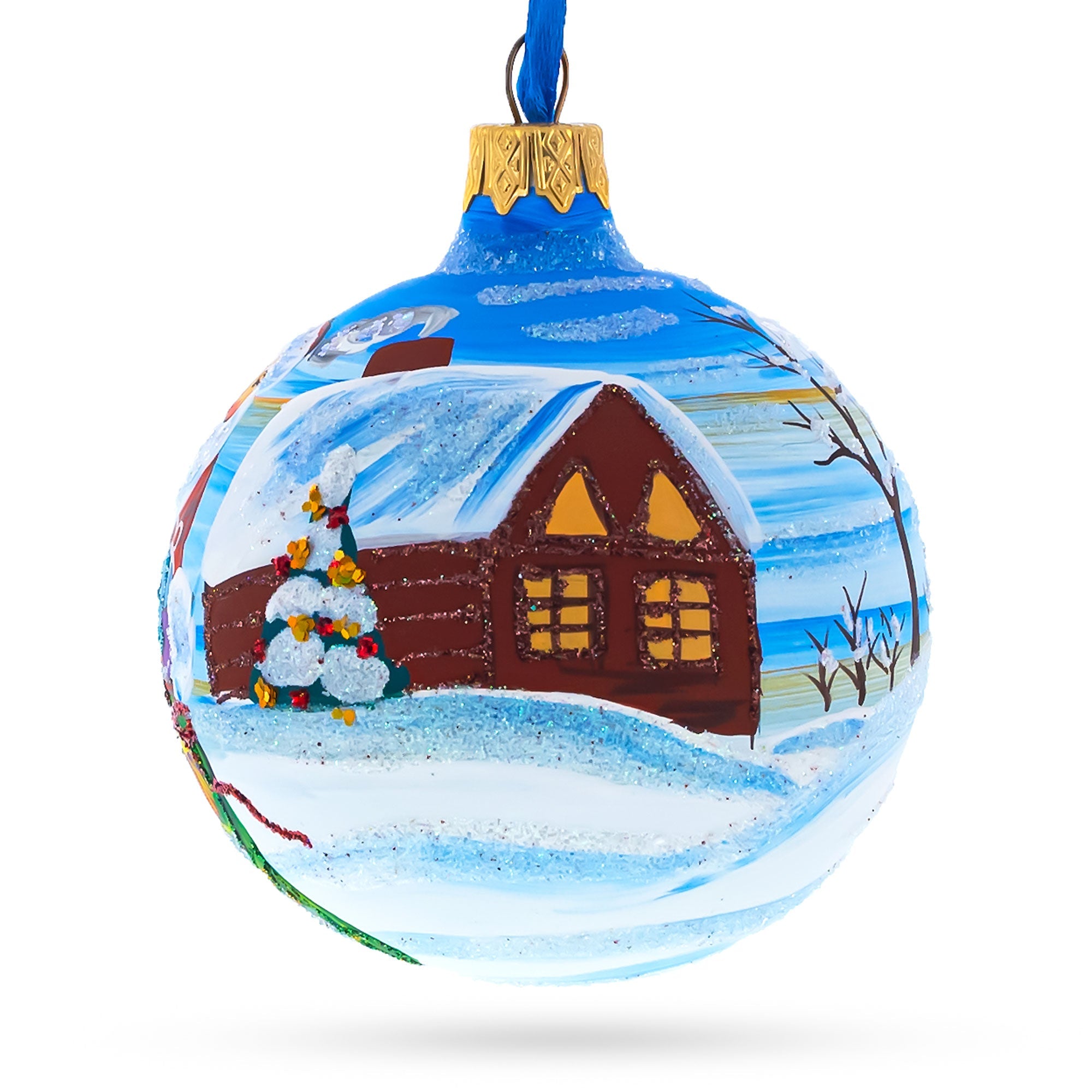 Santa with Bag of Gifts Glass Ball Christmas Ornament 3.25 Inches