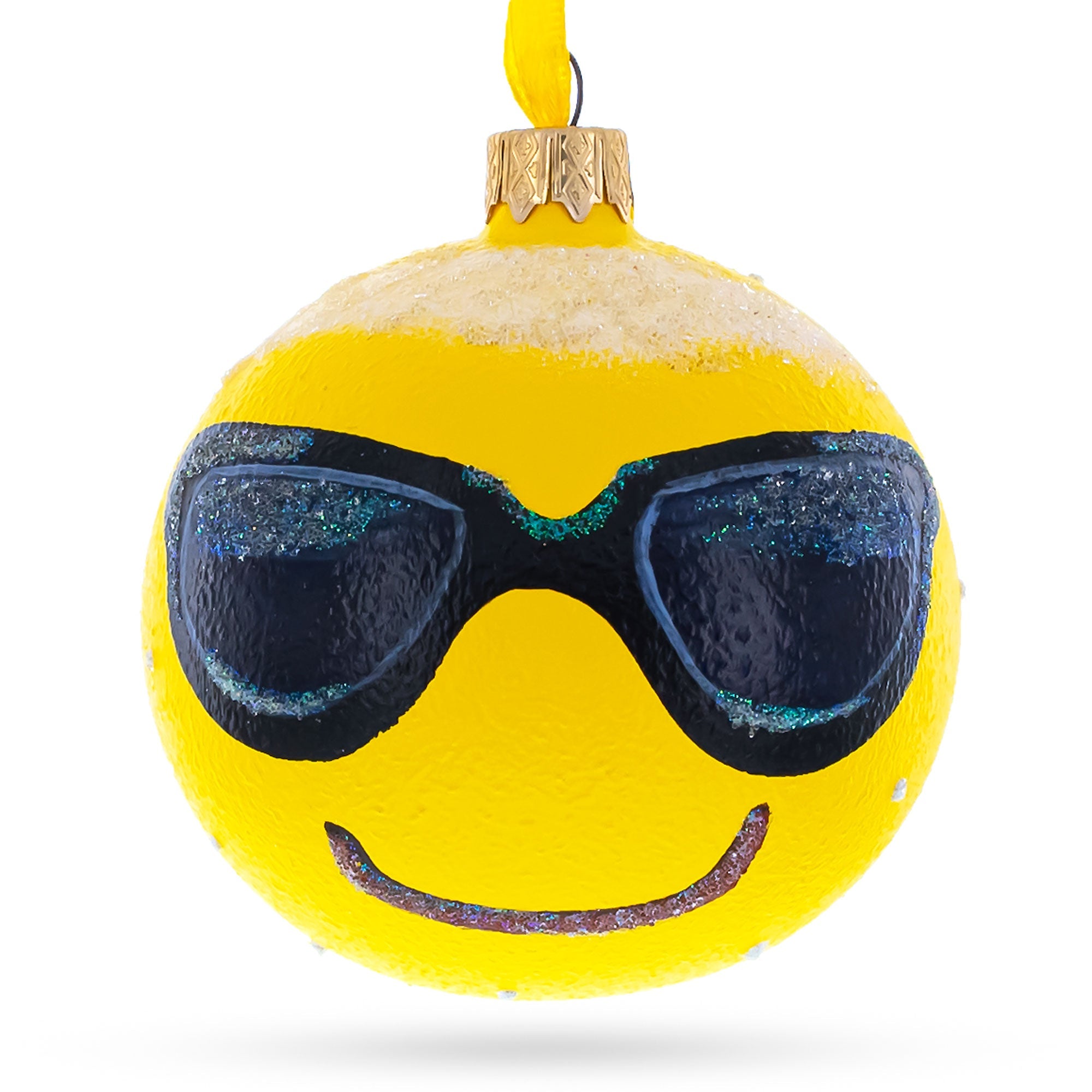 Cool Sunglasses Facial Expressions Glass Ball Christmas Ornament 3.25 Inches