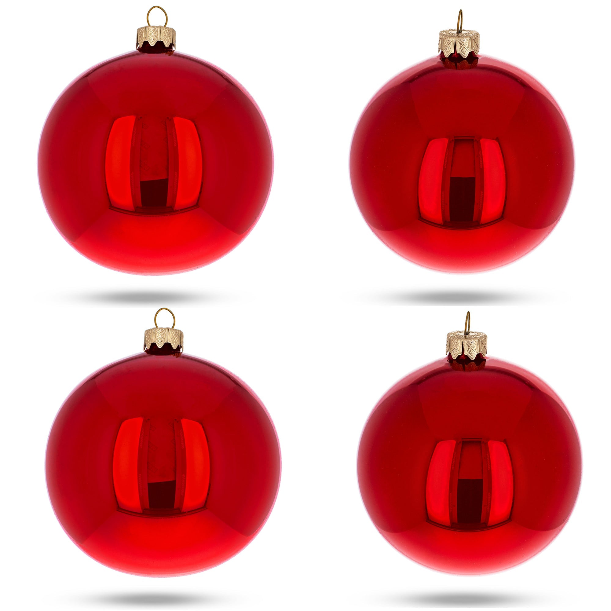 Set of 4 Glossy Red Glass Ball Christmas Ornaments 4 Inches