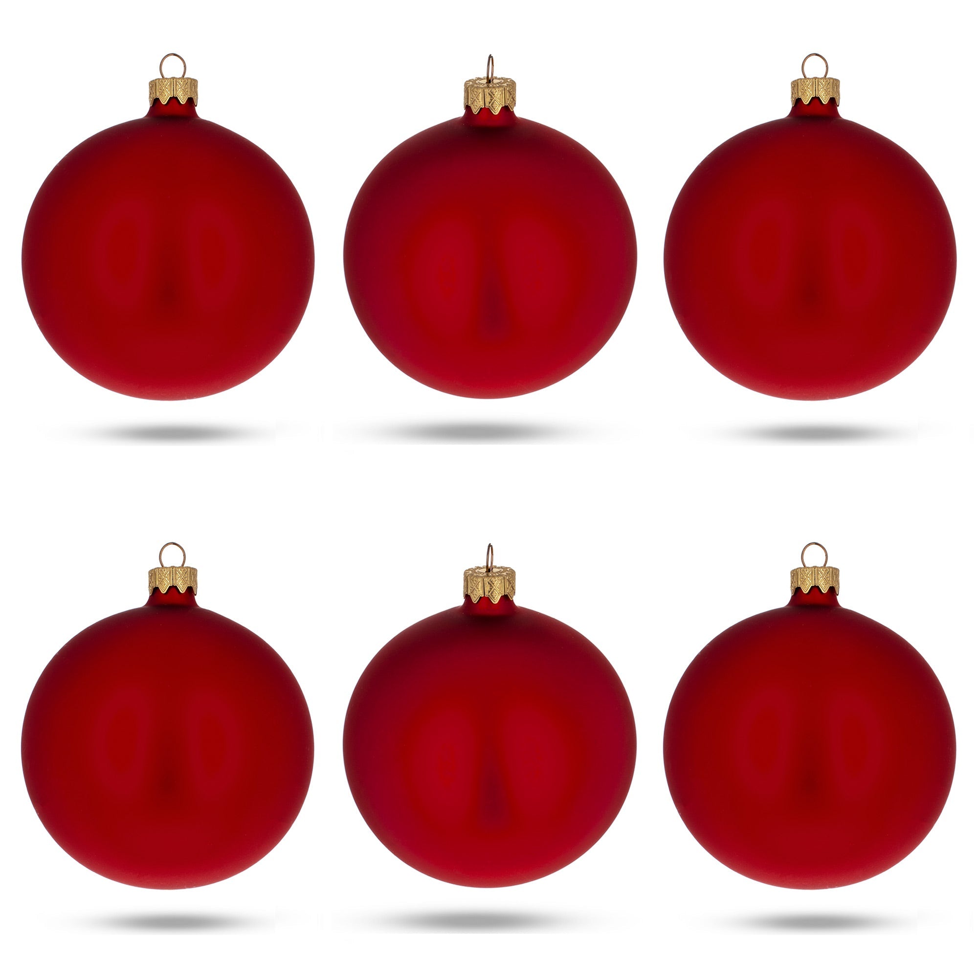 Set of 6 Matte Red Glass Ball Christmas Ornaments 3.25 Inches