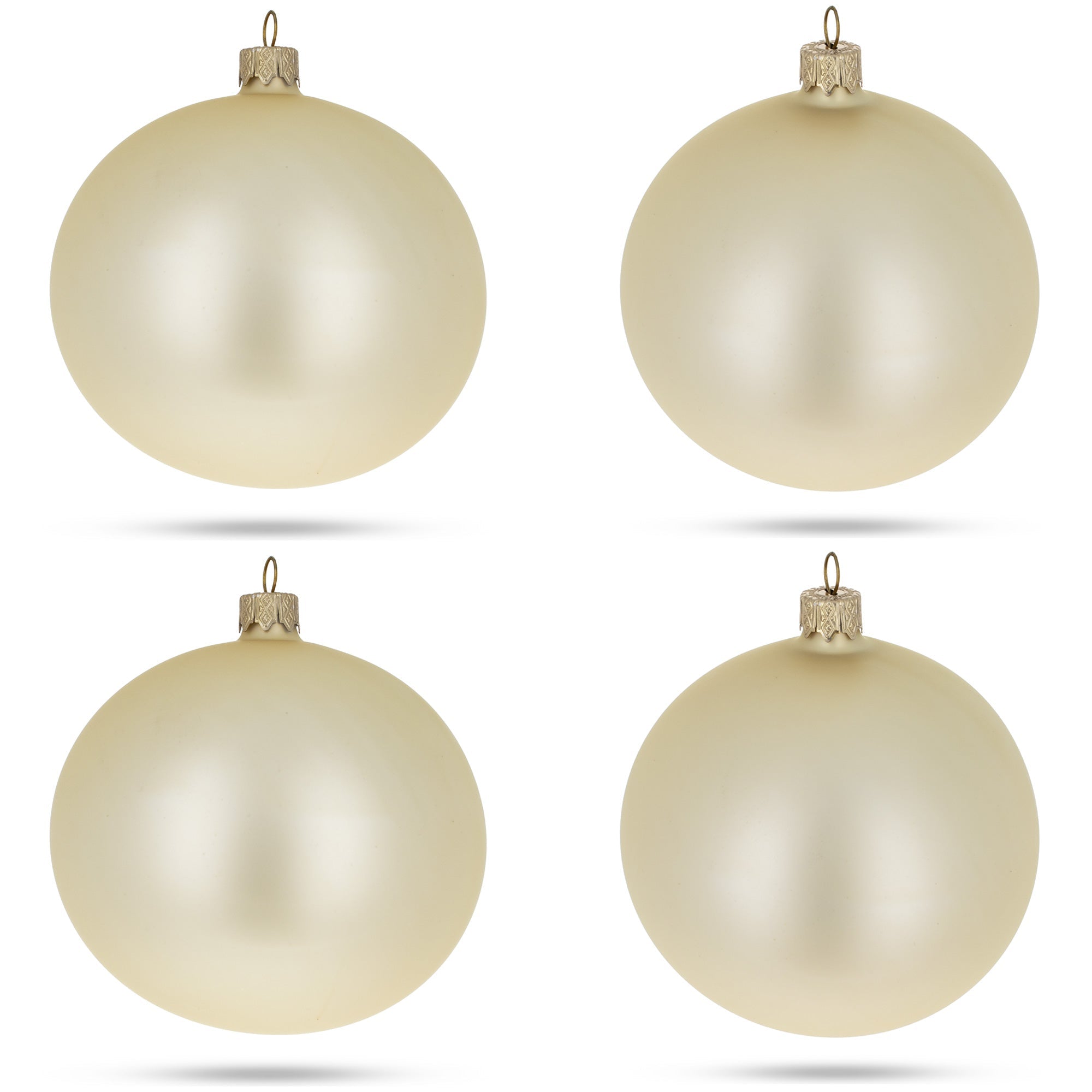 Set of 4 Beige Glass Ball Christmas Ornaments 4 Inches