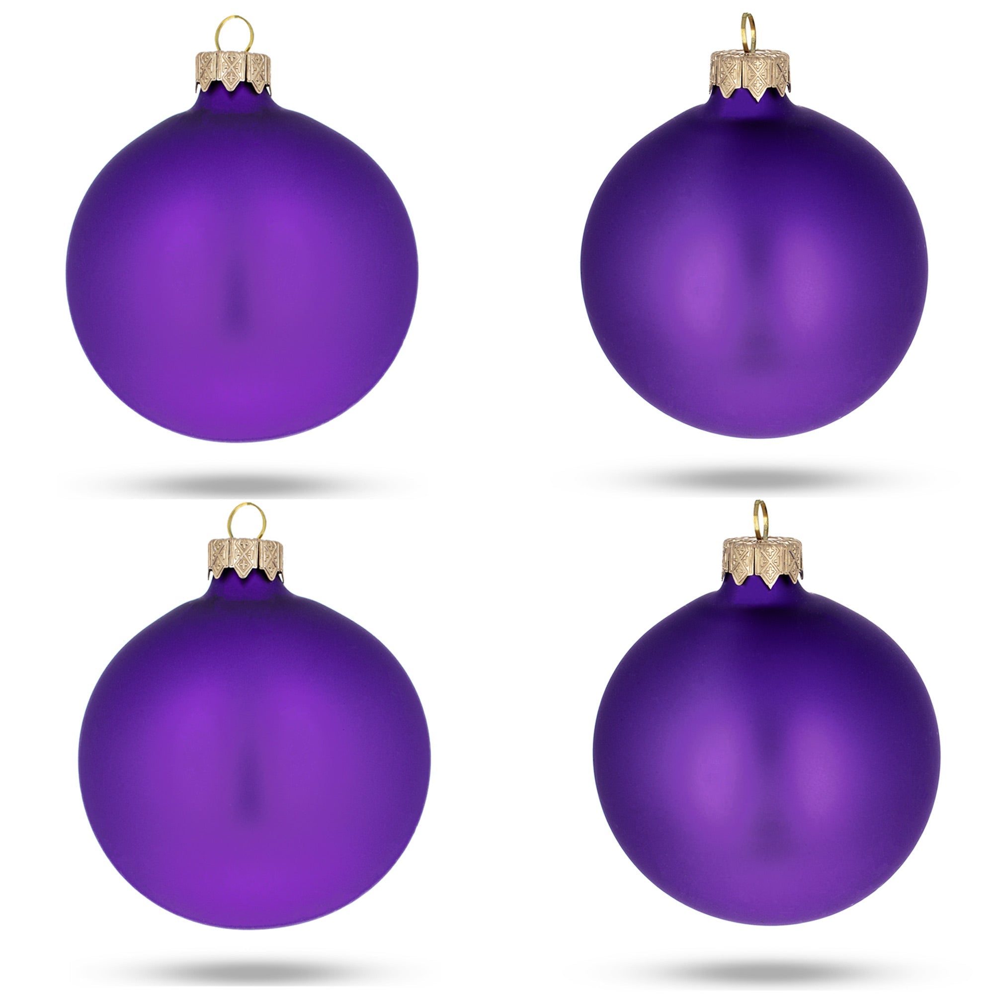 Set of 4 Matte Purple Glass Ball Christmas Ornaments 4 Inches BestPysanky
