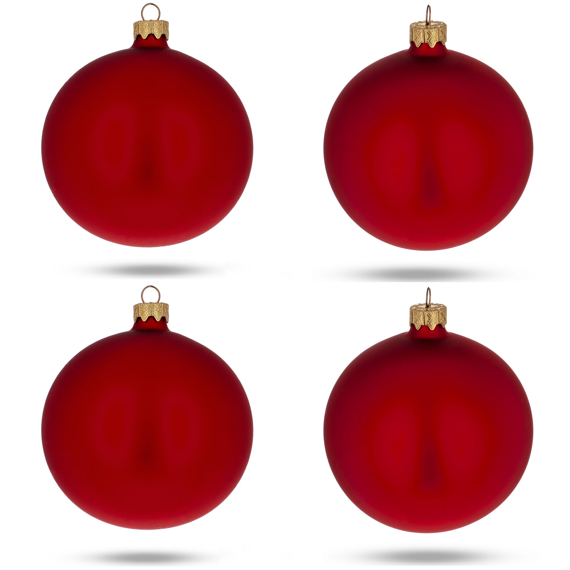Set of 4 Red Matte Glass Ball Christmas Ornaments 4 Inches BestPysanky