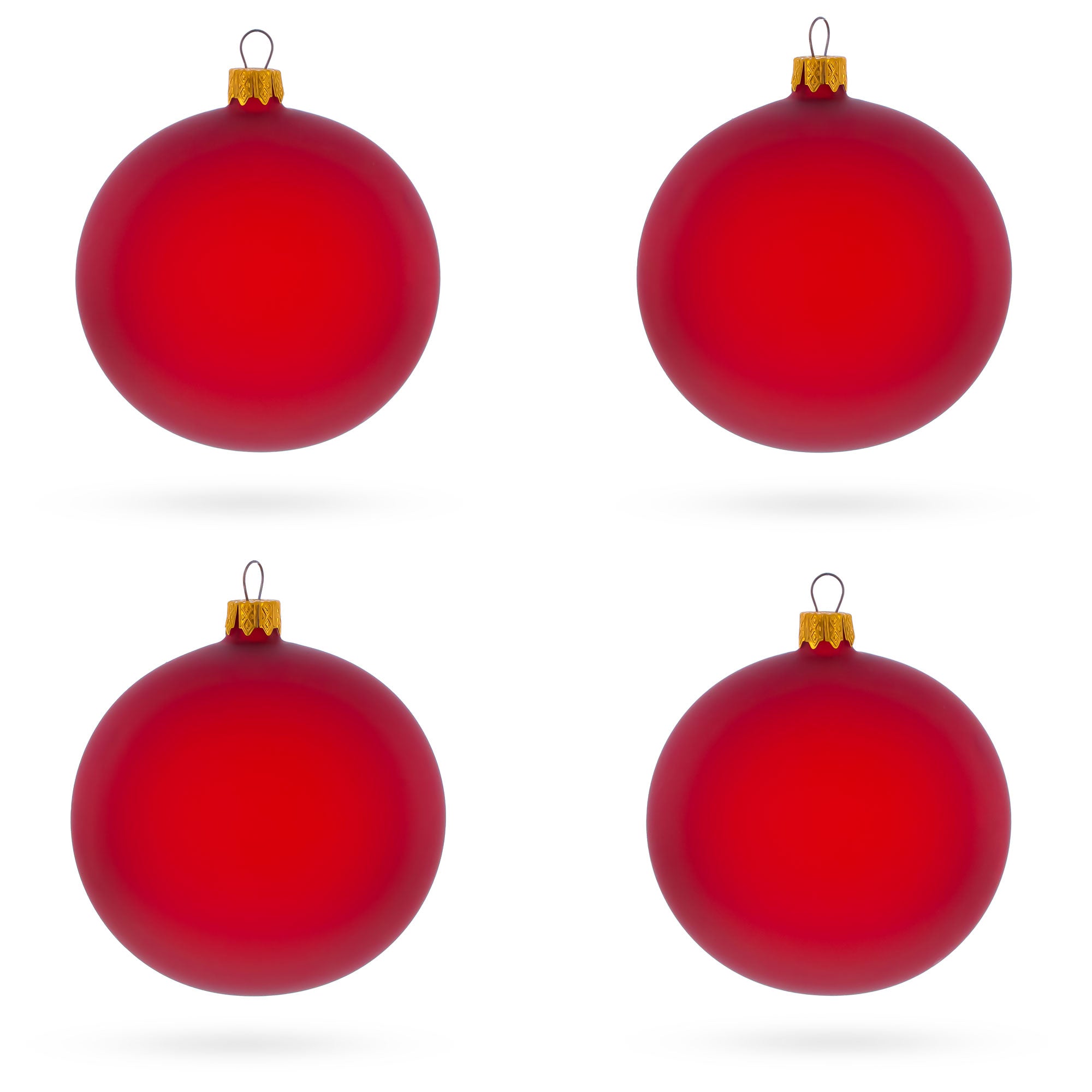Set of 4 Translucent Red Glass Ball Christmas Ornaments 4 Inches