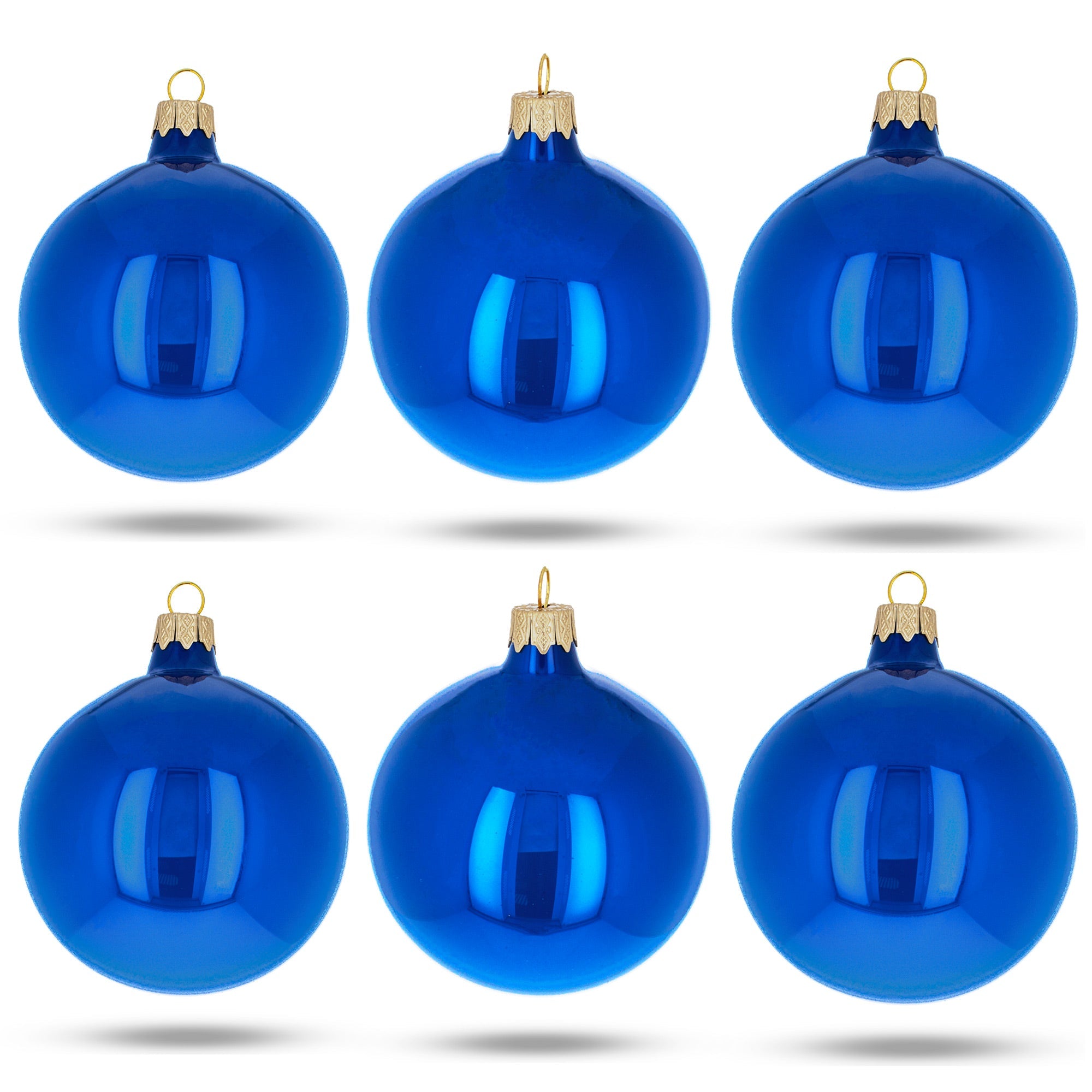 Set of 6 Glossy Blue Glass Ball Christmas Ornaments 3.25 Inches BestPysanky