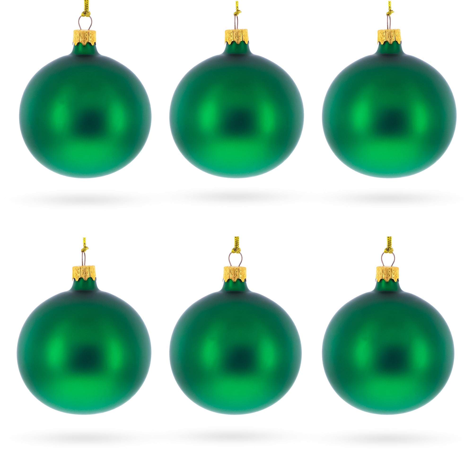 Set of 6 Matte Green Glass Ball Christmas Ornaments 3.25 Inches