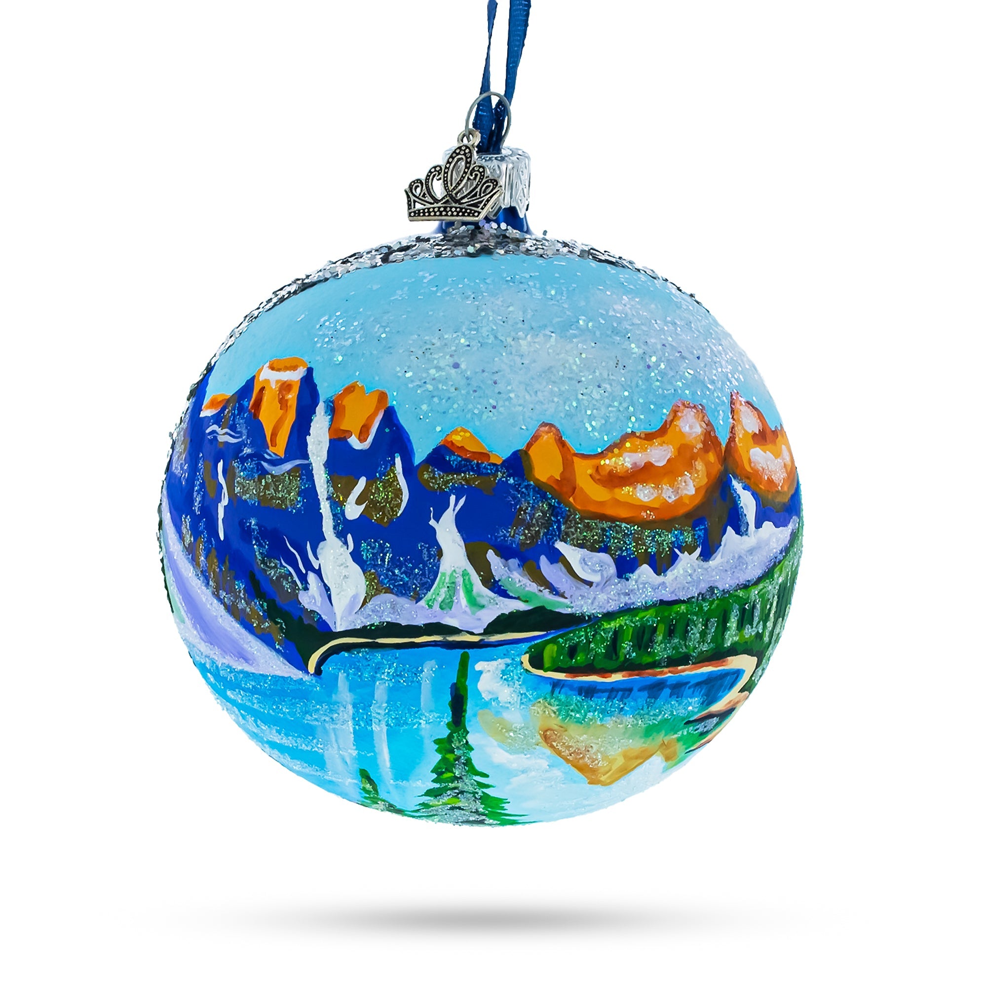 Moraine Lake near Banf, Alberta, Canada Glass Ball Christmas Ornament 4 Inches