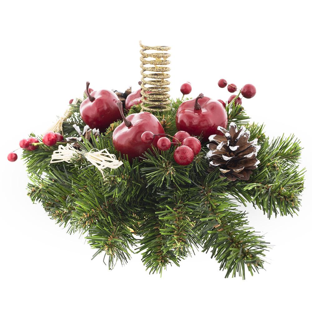 Ukrainian Candle Holder Decoration with Straw Bow, Apples & Pine Cones 16 Inches
